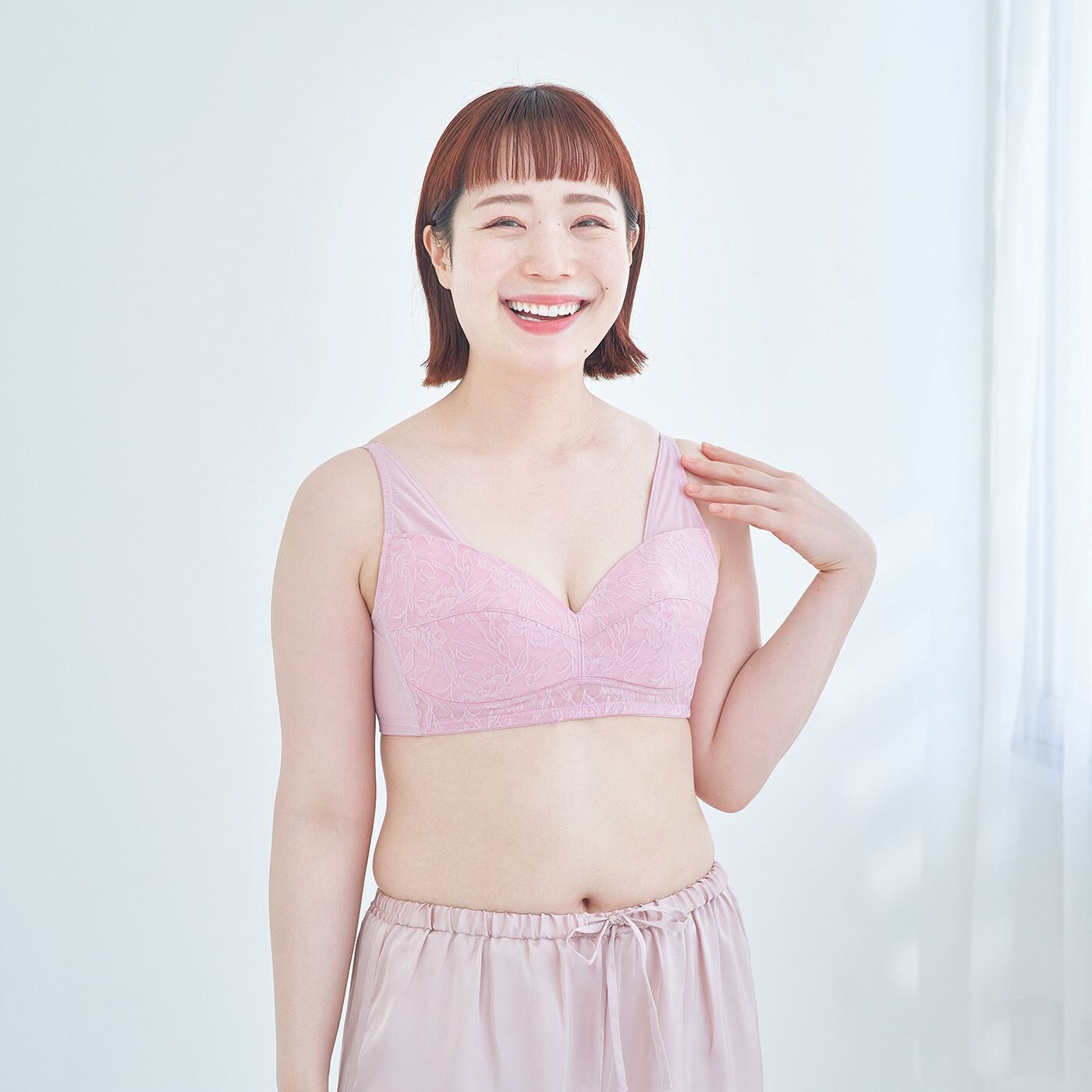 flufeel［フラフィール］|アラフォーからの胸悩み対策 厳選カラーで透けにくい サイズ選び解放ブラの会|サイズ展開豊富なこちらのアイテムをプラスサイズモデルさんに着用してもらいました。