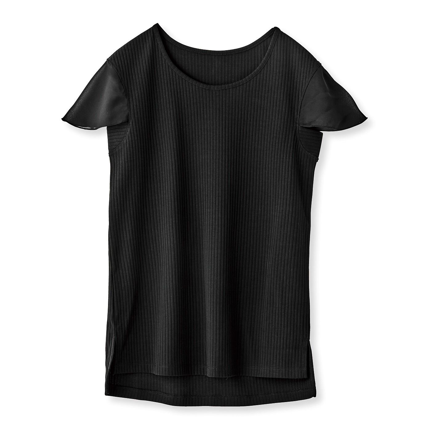 flufeel［フラフィール］|肩肉腰肉をなかったことに　ふわり袖付きワイドリブインナー〈Ｍ～ＬＬ〉の会|〈ブラック〉