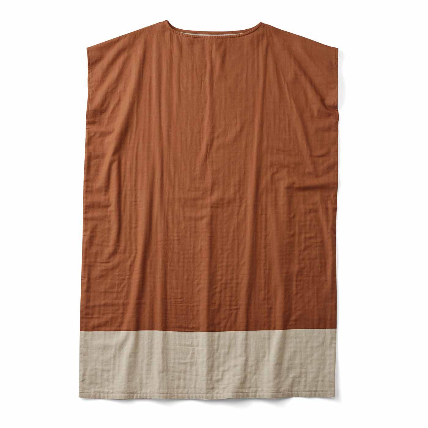 flufeel|お風呂上がりから寝るまでさわやか ダブルガーゼが心地いい 着るバスタオル〈オーガニック/ハンサムバイカラー〉の会|〈サンセットオレンジ〉