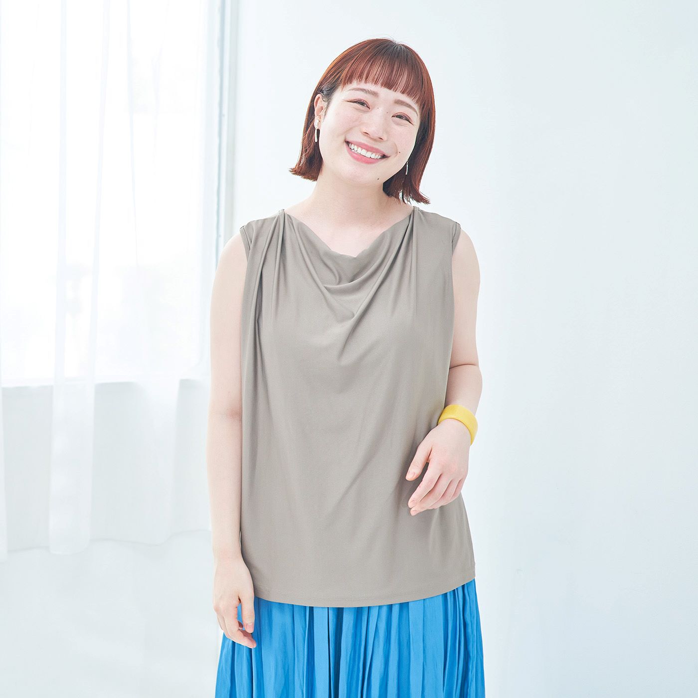 flufeel［フラフィール］|コーデ迷子からの解放！ デコルテ華やぐ ドレープネックブラタンクの会|サイズ展開豊富なこちらのアイテムをプラスサイズモデルさんに着用してもらいました。