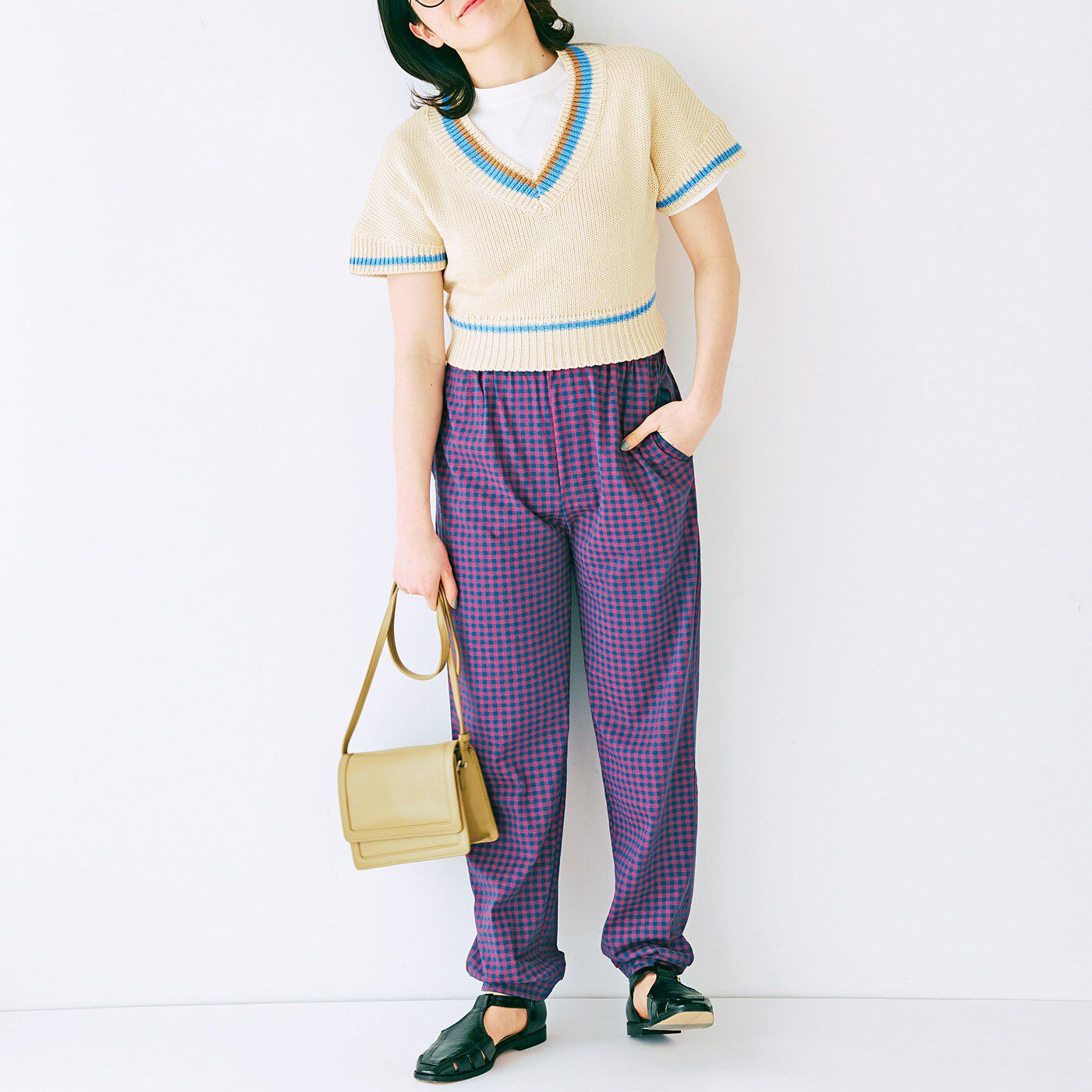 flufeel［フラフィール］|くったりらくちん　ポロシャツ風トップスとギンガムボトムスの綿混ウェアセットの会