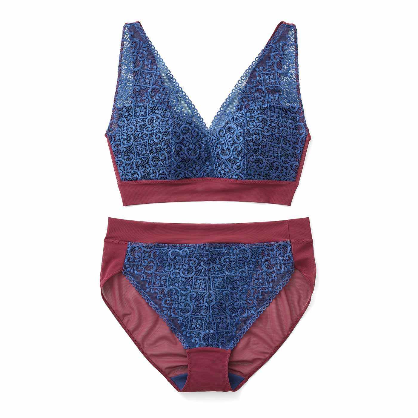 flufeel［フラフィール］|flufeel Resort Edition クロダレースを贅沢（ぜいたく）にあしらった 旅気分のブラ＆ショーツ〈LL・3L〉の会|〈インディゴ〉