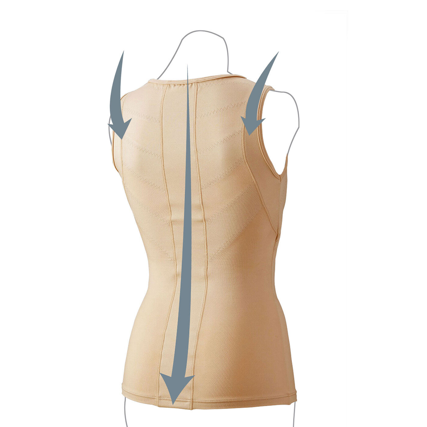 フラフィール|Dr.小倉の肩甲骨姿勢トップス〈ベージュ〉|肩甲骨を引き寄せ、背筋を伸ばすように当て布を配置。
