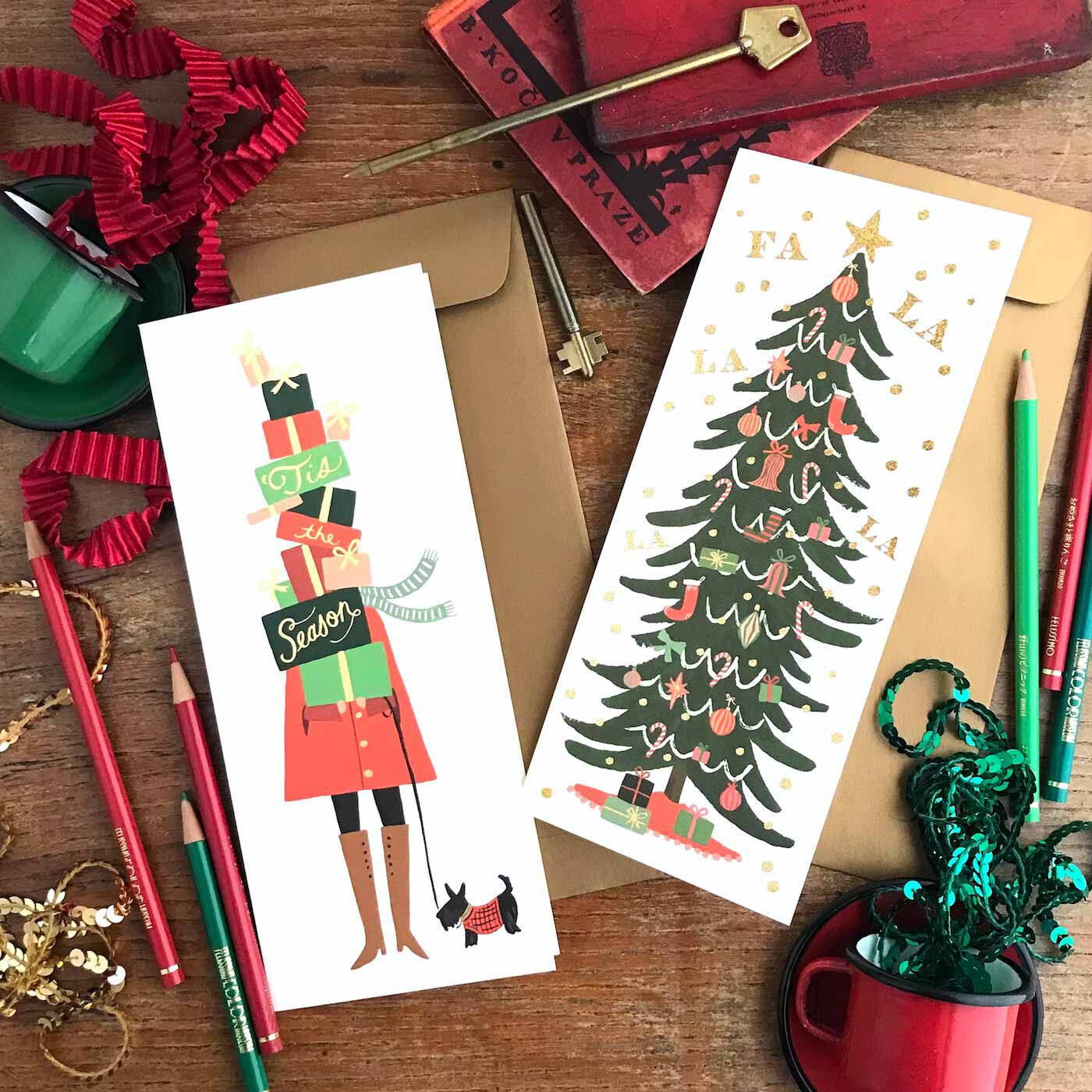 フェリシモの雑貨 Kraso|ライフルペーパー　ランドスケープカード〈封筒付き〉|クリスマスを彩る温かなシーンが描かれた楽しいクリスマスカードです。ニュアンスのある色遣いのカードが子どもっぽくなくてイイ。