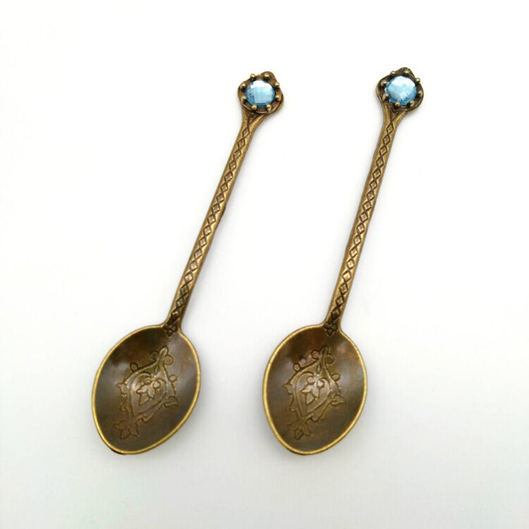 フェリシモの雑貨 Kraso|スプーンAntique Gold Light Blue Circle 2本セット
