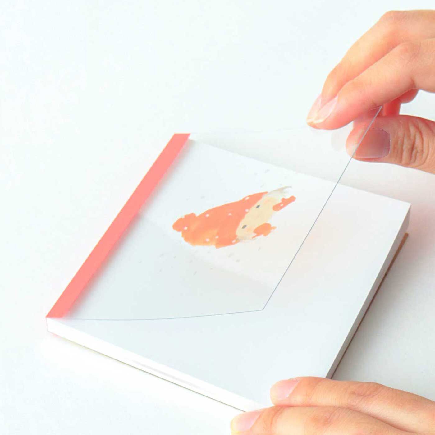フェリシモの雑貨Kraso|【いわさきちひろ】スクエアメモパッド＆透明フレームカード〈封筒付き〉の会|メモパッドは、透明な表紙に絵柄が印刷されています。