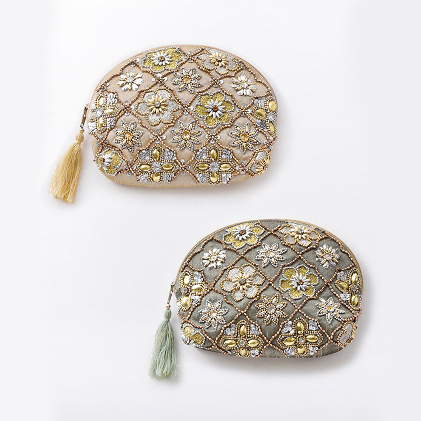 フェリシモの雑貨 Kraso|ビーズ刺しゅうポーチ〈セージ〉