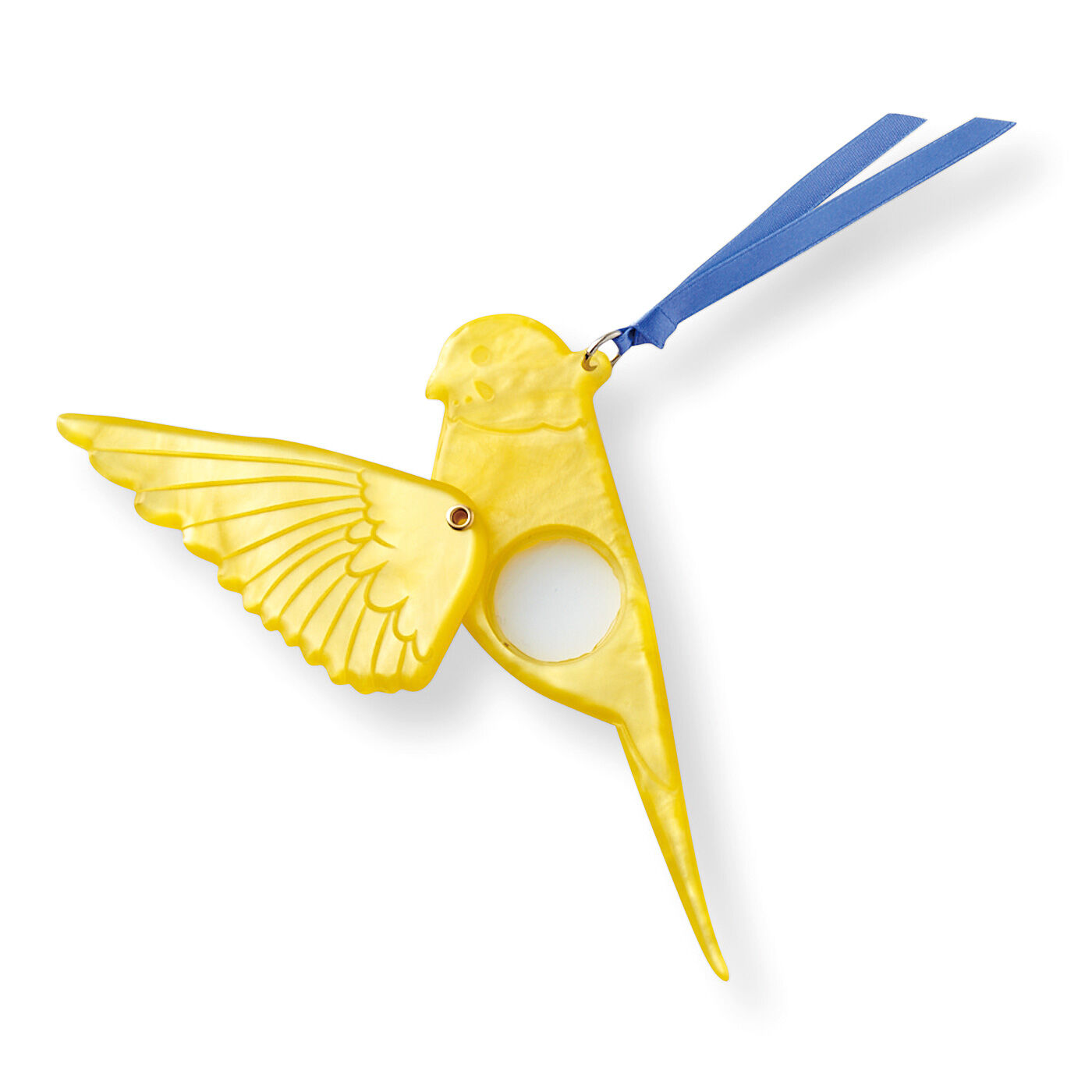 フェリシモの雑貨Kraso|小鳥部　細かい文字にかわいいサポート　スサーッと翼を広げる　小鳥のマスコットルーペの会|〈セキセイインコ（イエロー）〉