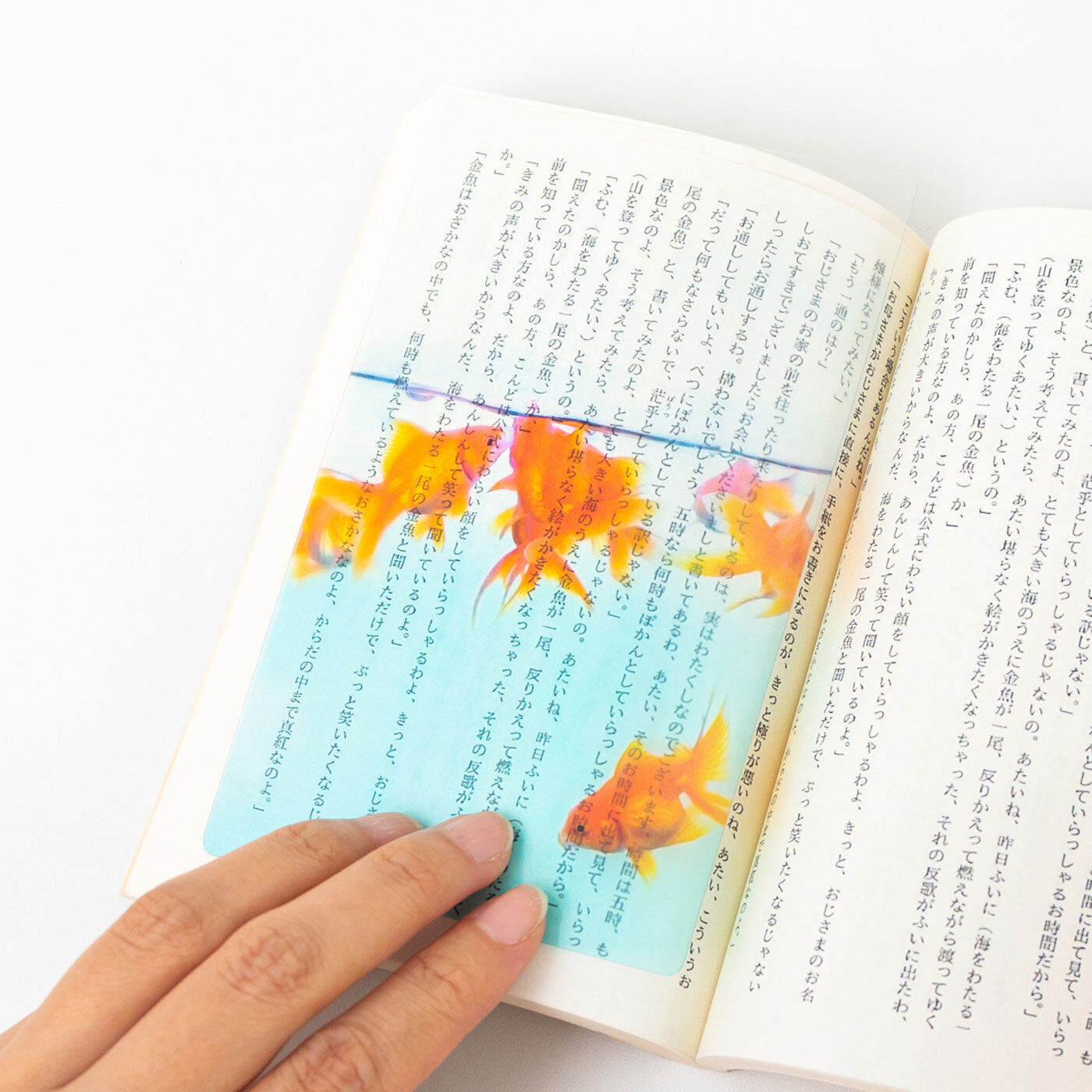 フェリシモの雑貨Kraso|本の中を金魚が泳ぐ!?　金魚の透明しおりセット〈金魚すくい＆琉金〉|金魚とブルー。きれい！