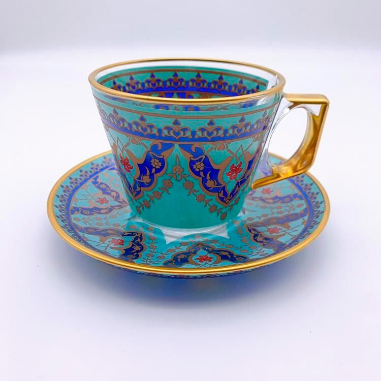 フェリシモの雑貨 Kraso|カップ＆ソーサー（PASABAHCE）Best Turquoise Blueゴールド縁なし