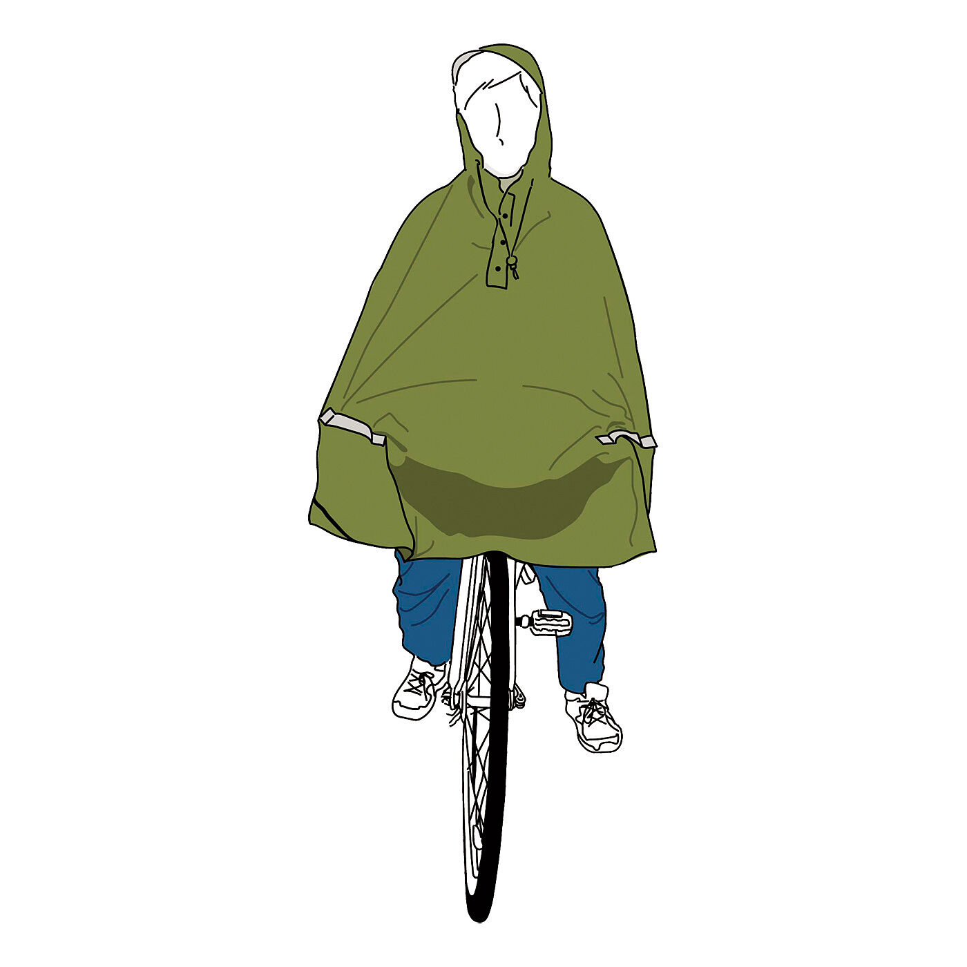 フェリシモの雑貨Kraso［クラソ］|雨をガード！ひざがぬれにくい　自転車レインポンチョ〈ヘルメット対応〉|3．ハンドルにポンチョをかぶせる。