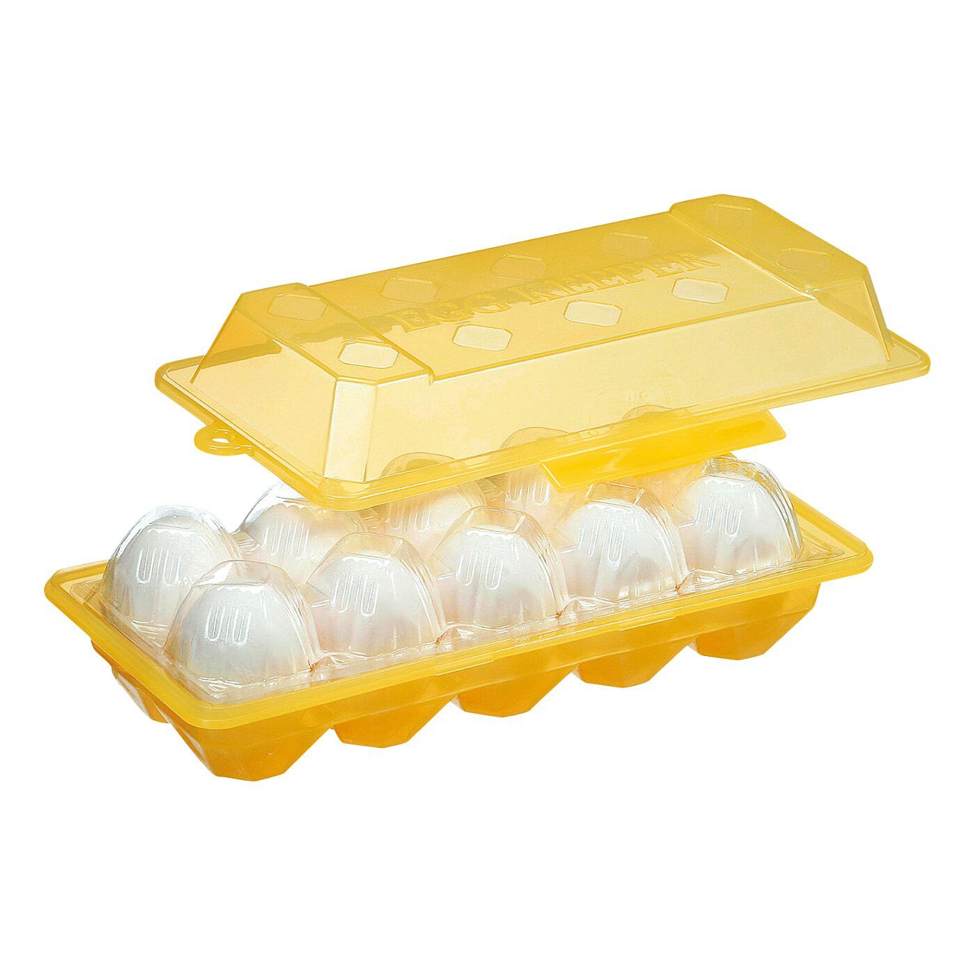 フェリシモの雑貨Kraso|割れちゃった！を防ぐ　パックごと入れられる持ち帰り卵ケースセット|サイドのロックでケースをしっかり閉められます。卵パックごと入れられます。６個入りパックも収納OK。