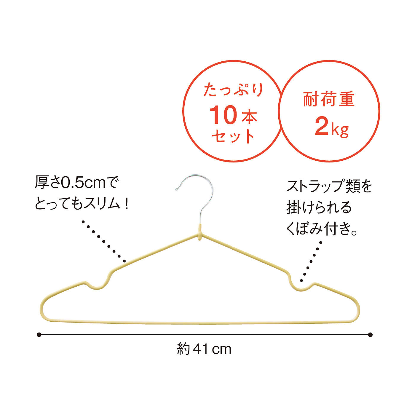 フェリシモの雑貨Kraso［クラソ］|幅広ネックもキャミソールもぴたっとキープ！ 服のずれ落ちを解決するノンスリップスリムハンガー〈１０本組〉の会|1回のお届け内容です。