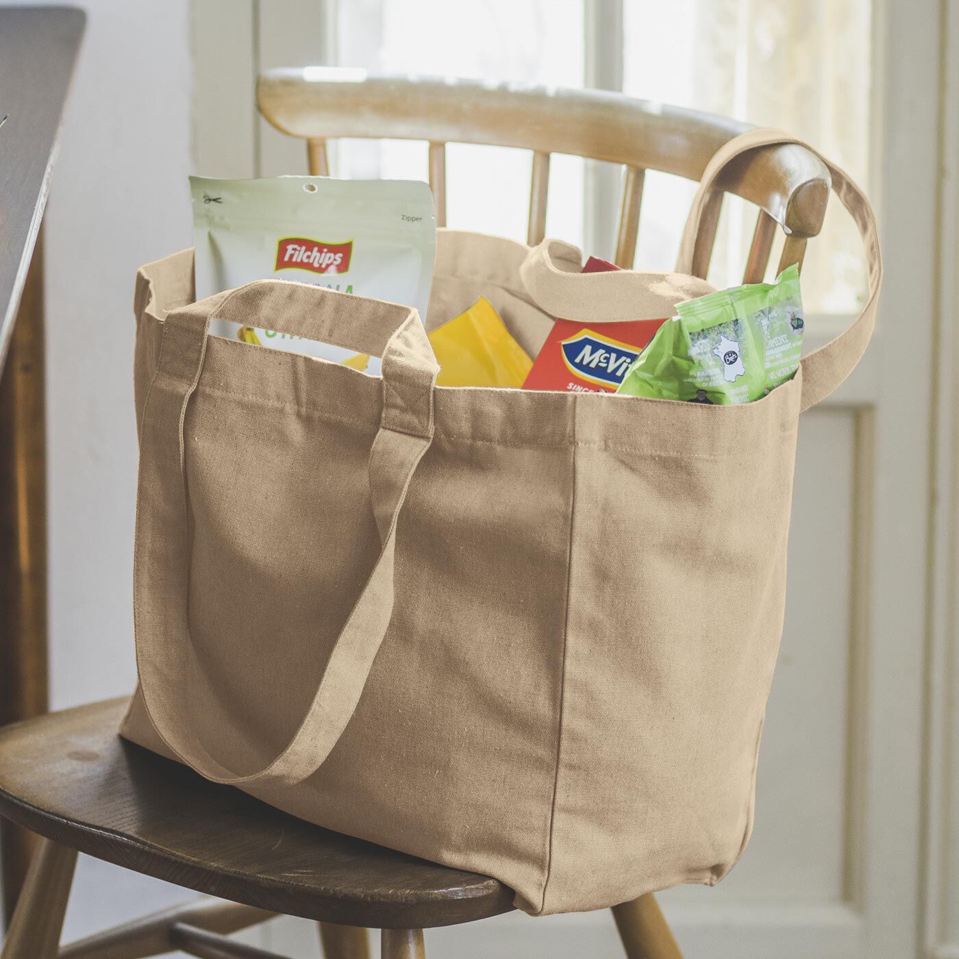 フェリシモの雑貨Kraso|リサイクルコットンを使った　手持ちも肩掛けもできる大きなバッグの会|買い物はもちろんレジャーや旅行にも！