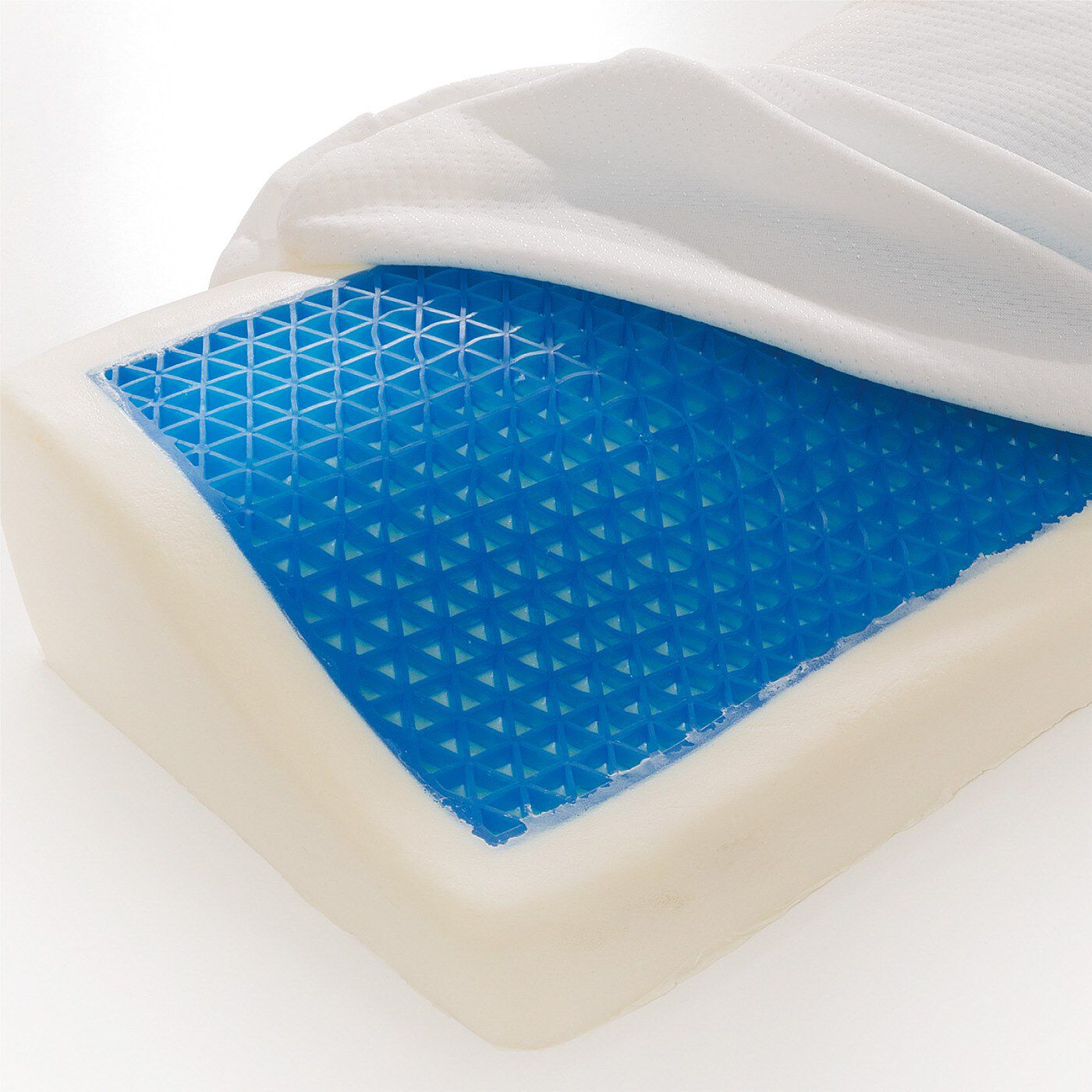 フェリシモの雑貨 Kraso|ゲルと低反発のダブル使いで体圧分散　快適な眠りをサポートする３D形状ゲル枕|カバーは取り外して洗えます。