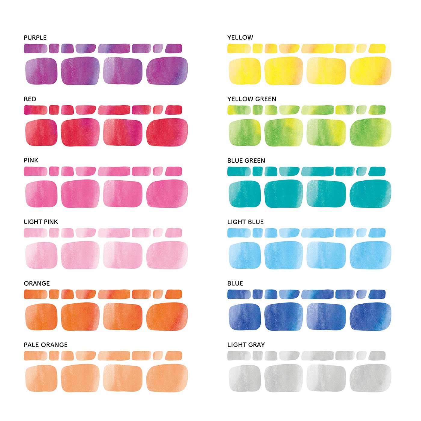 フェリシモの雑貨Kraso［クラソ］|HARULABO トレーシングペーパー素材のシールセット〈Irodori Palette〉の会|ズラリ12色がスタンバイ。きれいな色を眺めているだけでHAPPYな気分。水彩画のにじみ具合を再現した美しいシール。