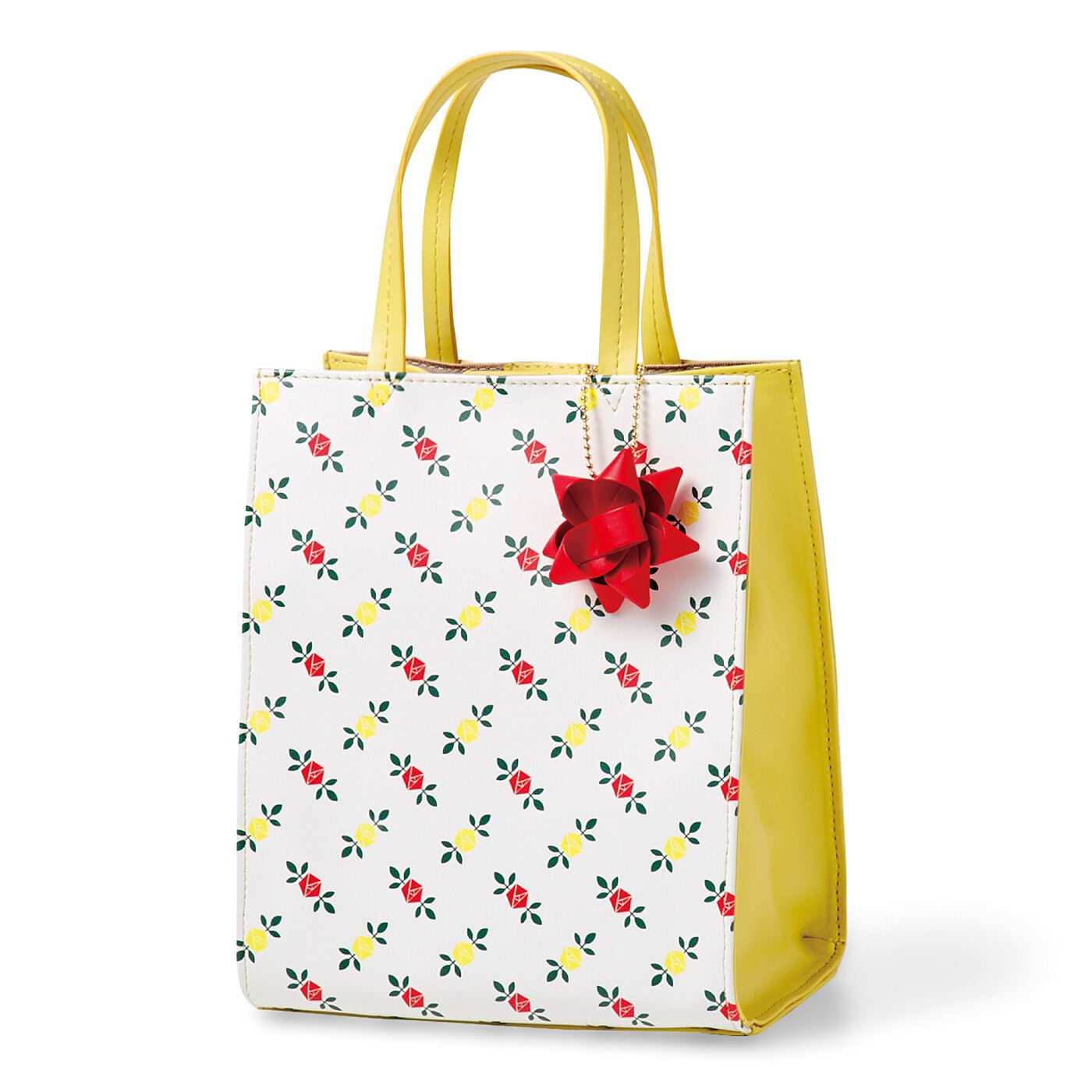 フェリシモの雑貨 Kraso|シモジマコラボ　プレゼントみたいな紙袋風トートバッグの会|〈三色小花〉