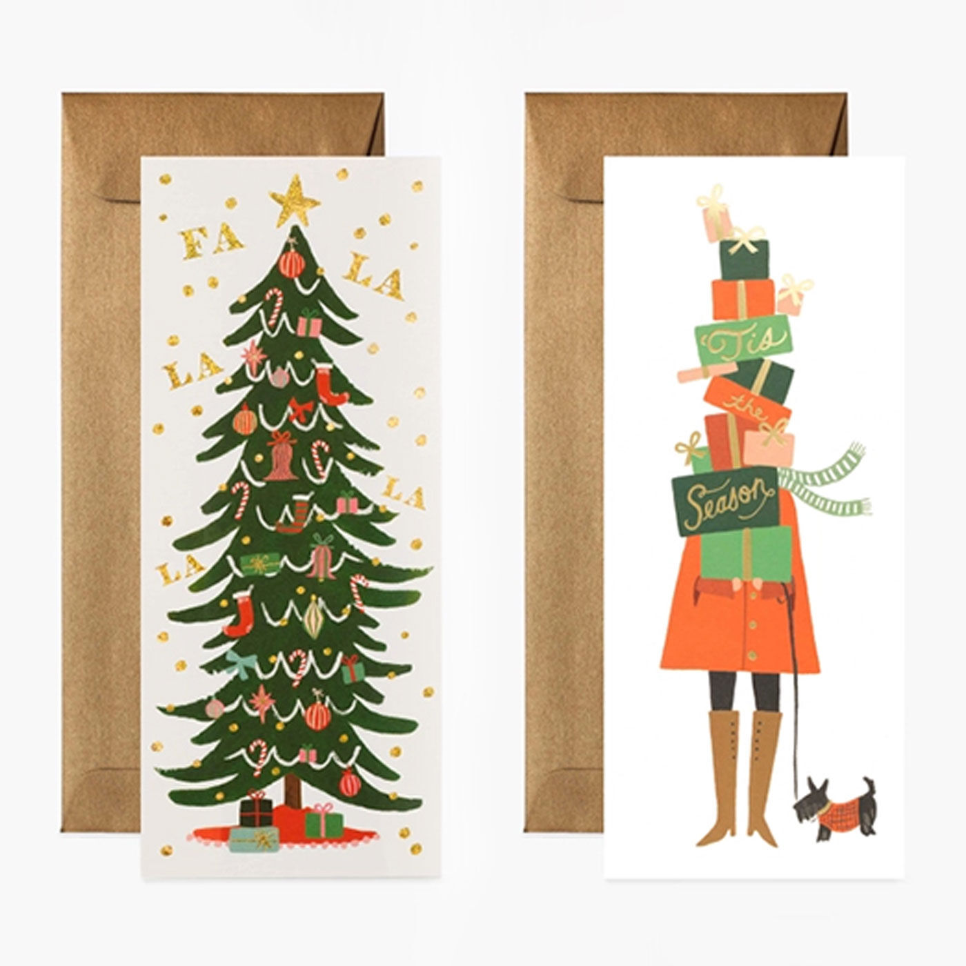 フェリシモの雑貨 Kraso|ライフルペーパー　ランドスケープカード〈封筒付き〉|右　お申込みタイプ1：プレゼントシーズン　左　お申込みタイプ2：クリスマスツリー