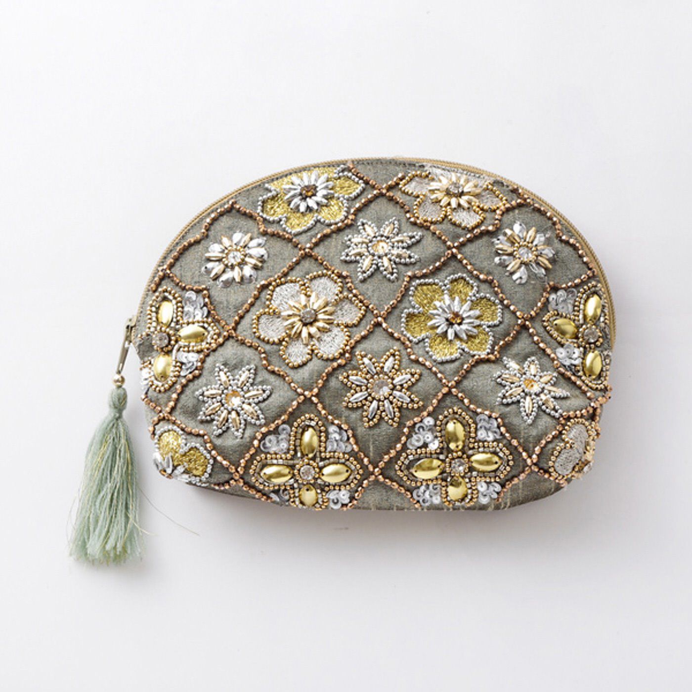 フェリシモの雑貨 Kraso|ビーズ刺しゅうポーチ〈セージ〉