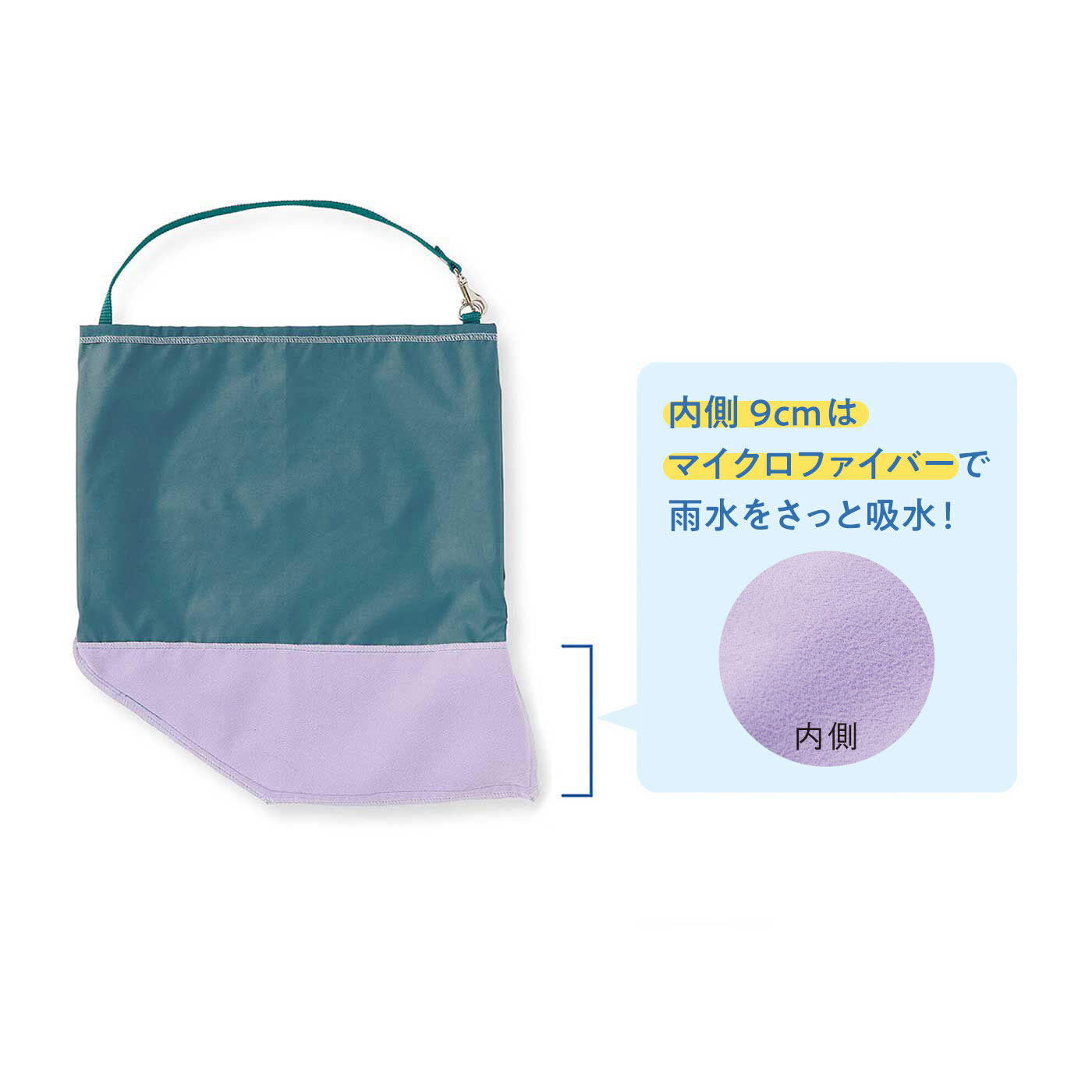 フェリシモの雑貨Kraso［クラソ］|ぬれたままさっと閉じて収納　幅が広いから入れやすい防水折りたたみ傘ケースの会|裏返した状態。