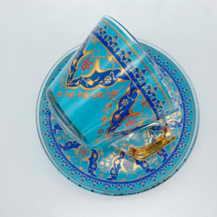 フェリシモの雑貨 Kraso|カップ＆ソーサー（PASABAHCE）Best Turquoise Blueゴールド縁なし