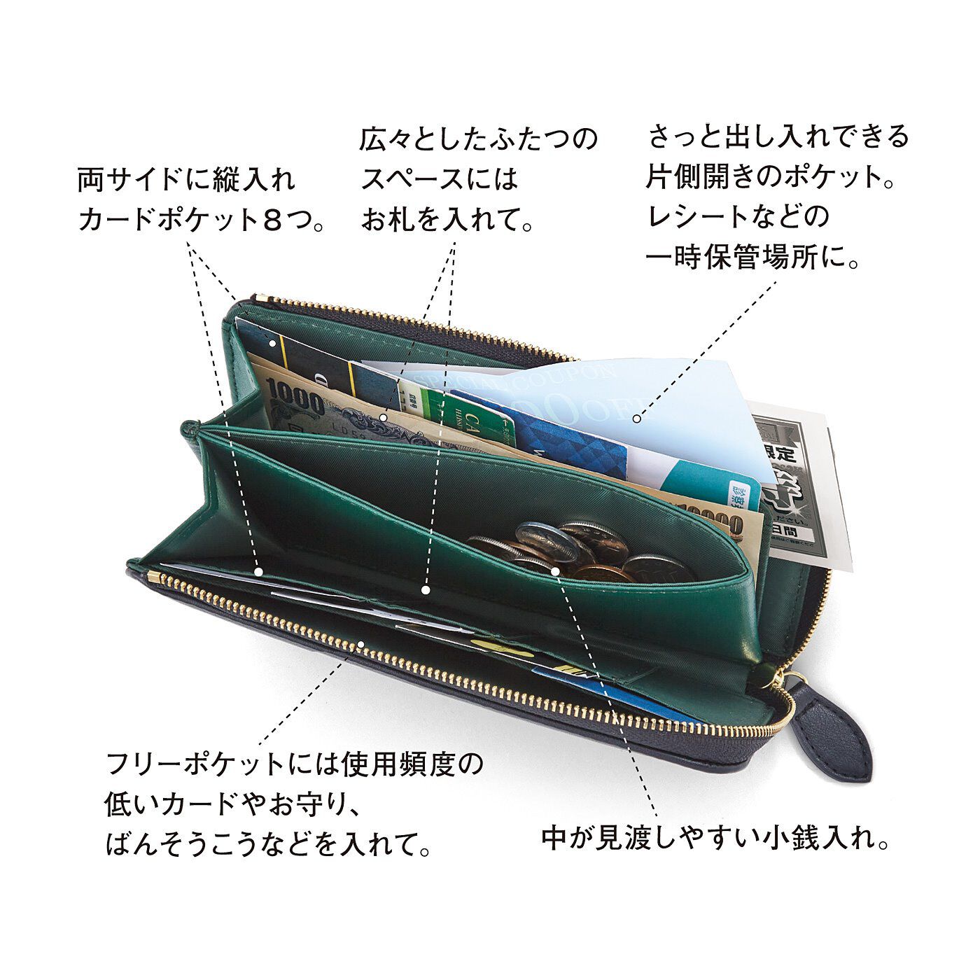 フェリシモの雑貨 Kraso|がばっと開いて一目瞭然（りょうぜん）　スマートさにこだわった牛革長財布