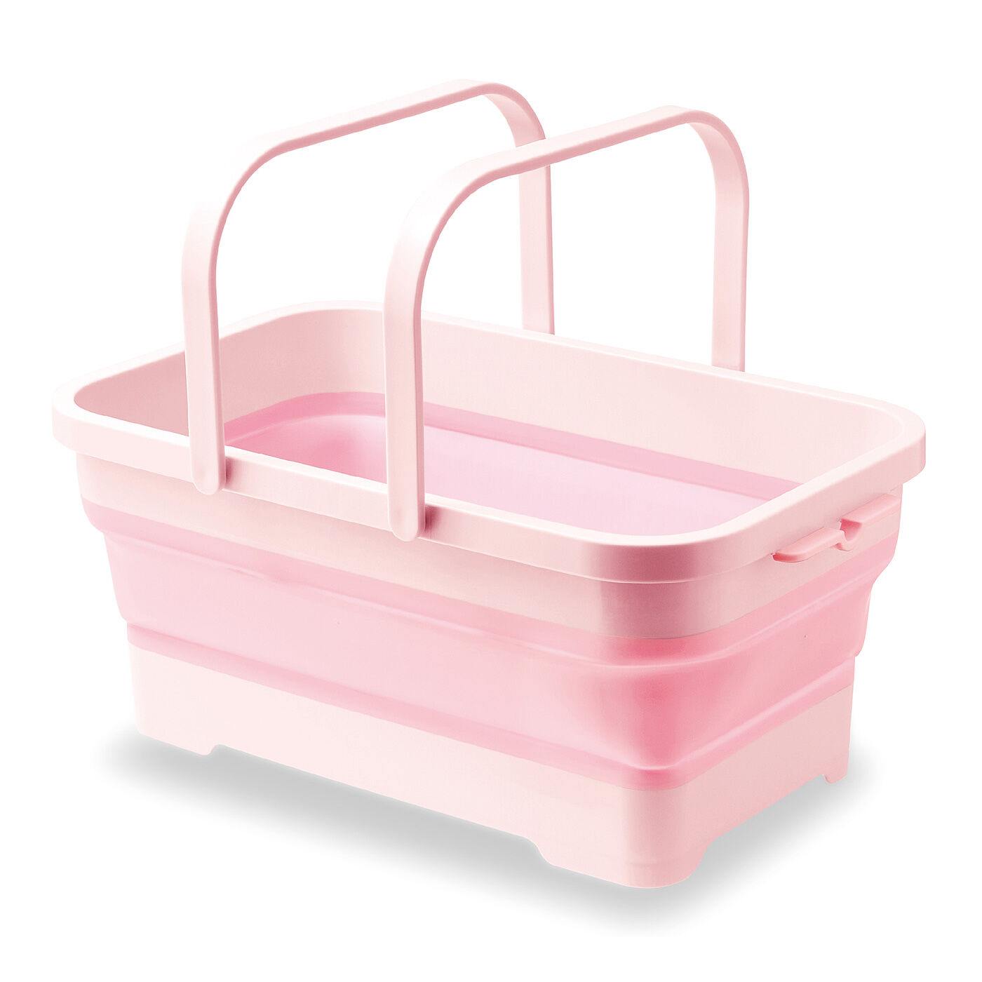 フェリシモの雑貨 クラソ|収納コンパクト！　水ぬき栓付き　じゃばらで折りたためる角形ソフトバスケット〈ピンク〉|容量約15L