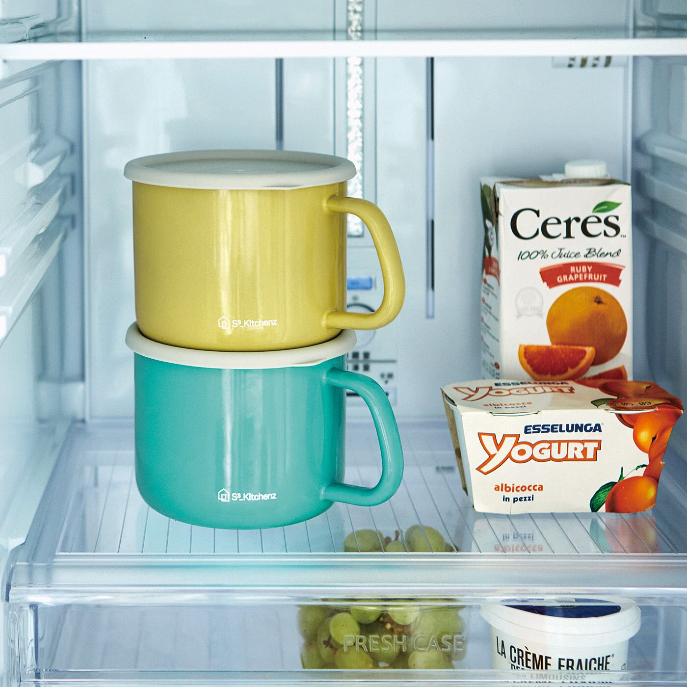 フェリシモの雑貨Kraso|調理も保存も食卓にも！ マルチに活躍 ホーロー小鍋の会|そのまま冷蔵庫で保存OK。積み重ねて省スペース。