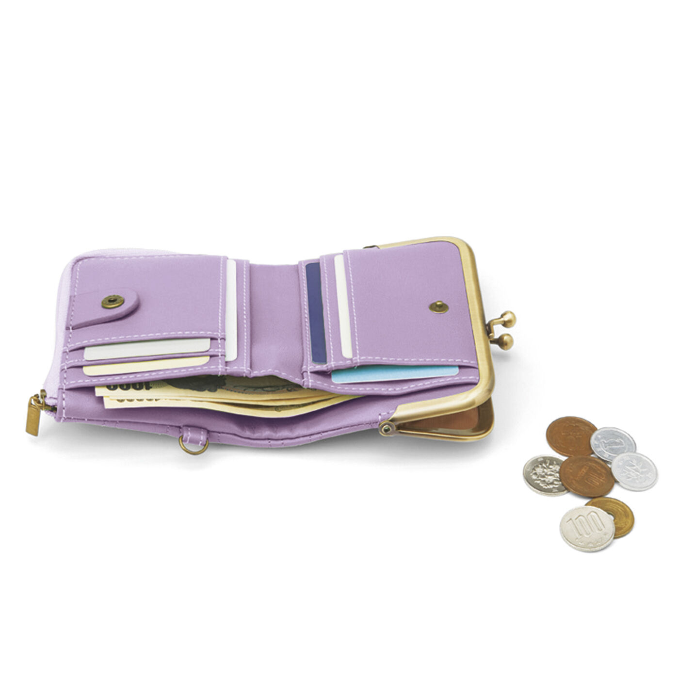 フェリシモの雑貨 Kraso|シュルっとリール付き　がま口L字ファスナーが魅力の手のり財布の会|小さくても必要なカードや現金はしっかり入ります。