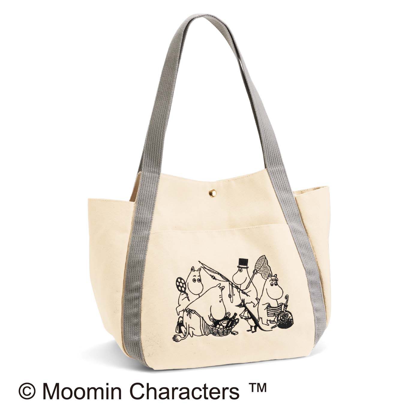 MOOMIN ムーミン モノクロ刺しゅう 帆布バルーントートバッグの