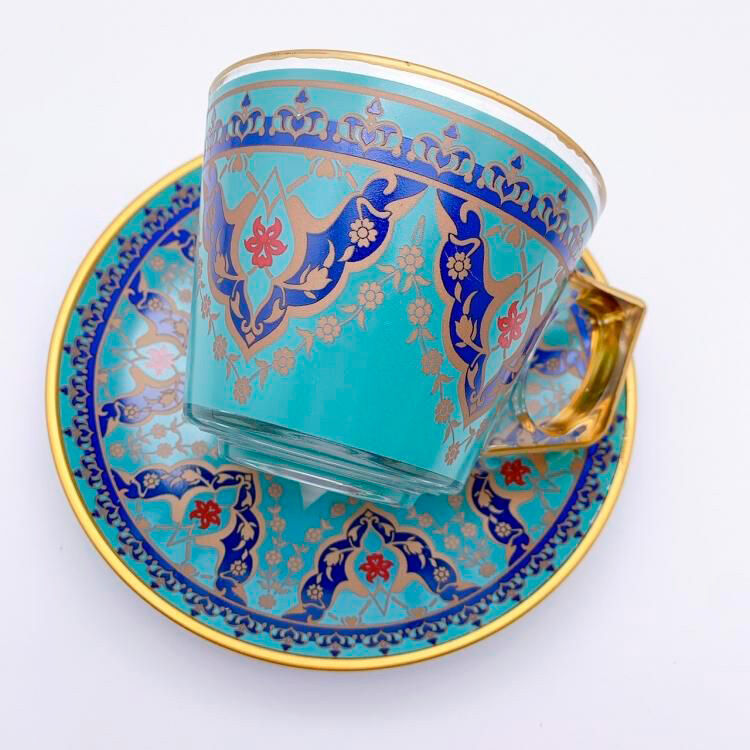 フェリシモの雑貨 Kraso|カップ＆ソーサー（PASABAHCE）Best Turquoise Blueゴールド縁なし