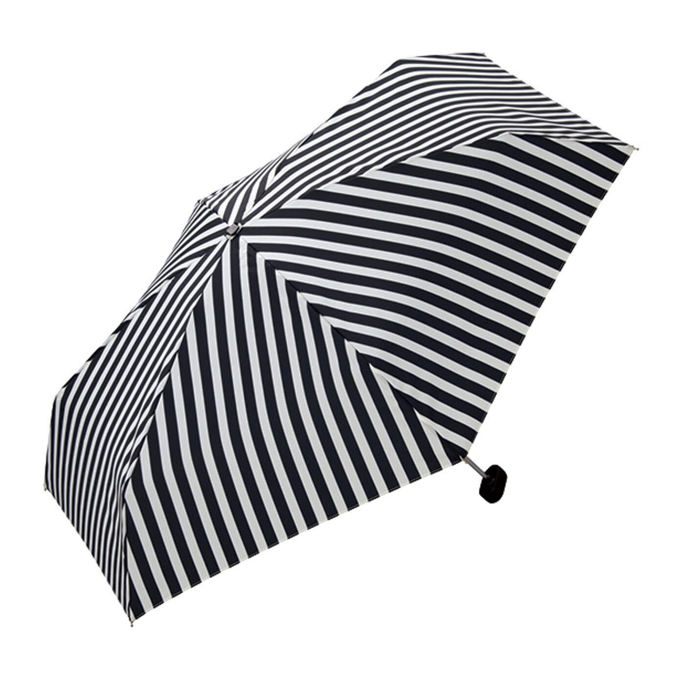 フェリシモの雑貨 Kraso|クラッチ風ケースでサッと収納　コンパクトな折りたたみ傘〈ストライプ〉|〈1.ブラック〉きちんとスタイルにも合わせやすいストライプ。