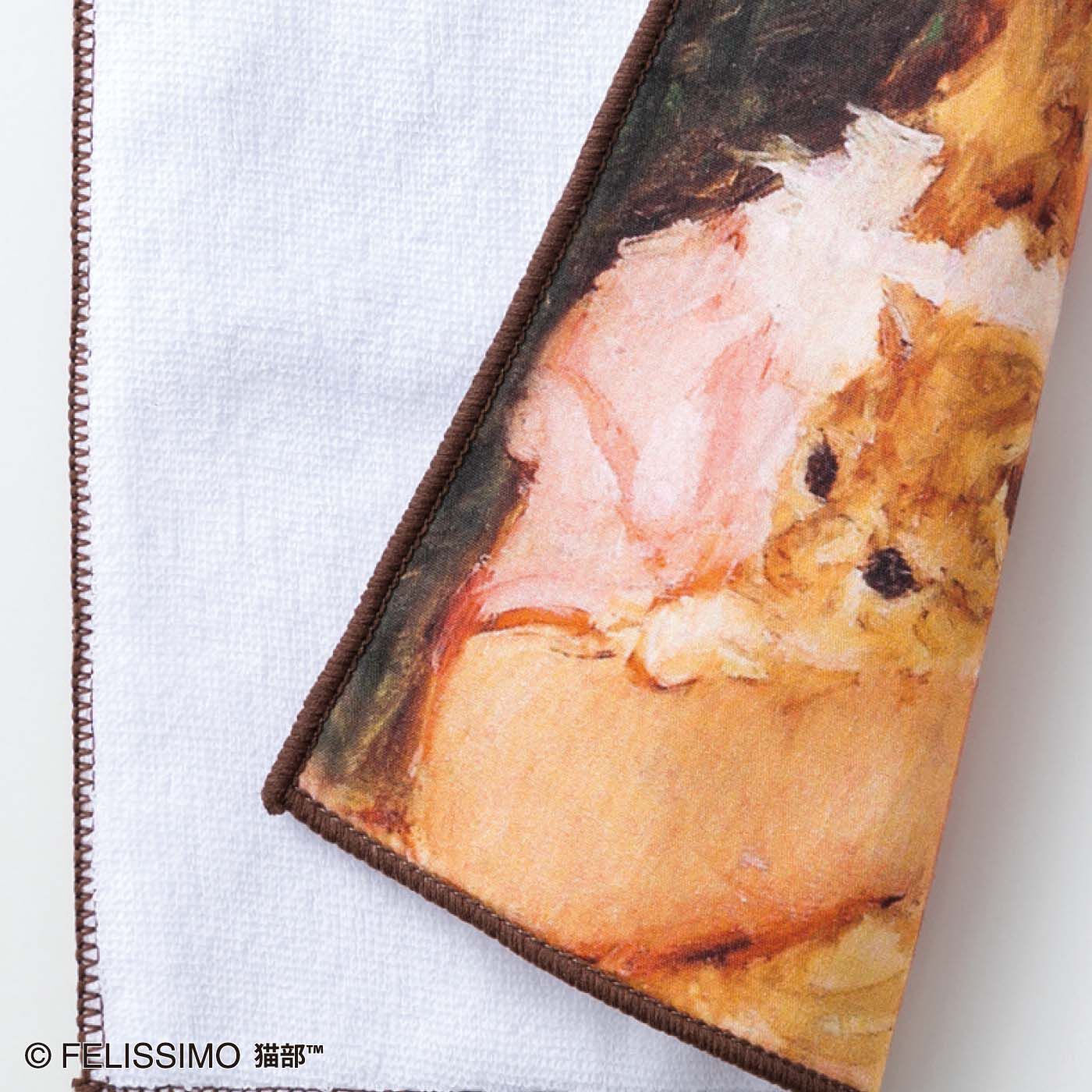フェリシモの雑貨 Kraso|猫部×ミュージアム部　アートハンカチコレクション〈猫〉の会|表：布はくに名画を美しく再現プリント。　裏：綿100%のパイル生地で実用性◎。