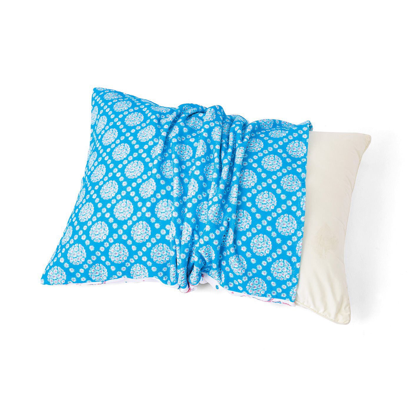 フェリシモの雑貨Kraso|シモジマコラボ　包装紙で枕をラッピング　リバーシブル枕カバーの会|折り返すだけなので、どんな枕にも使えます。