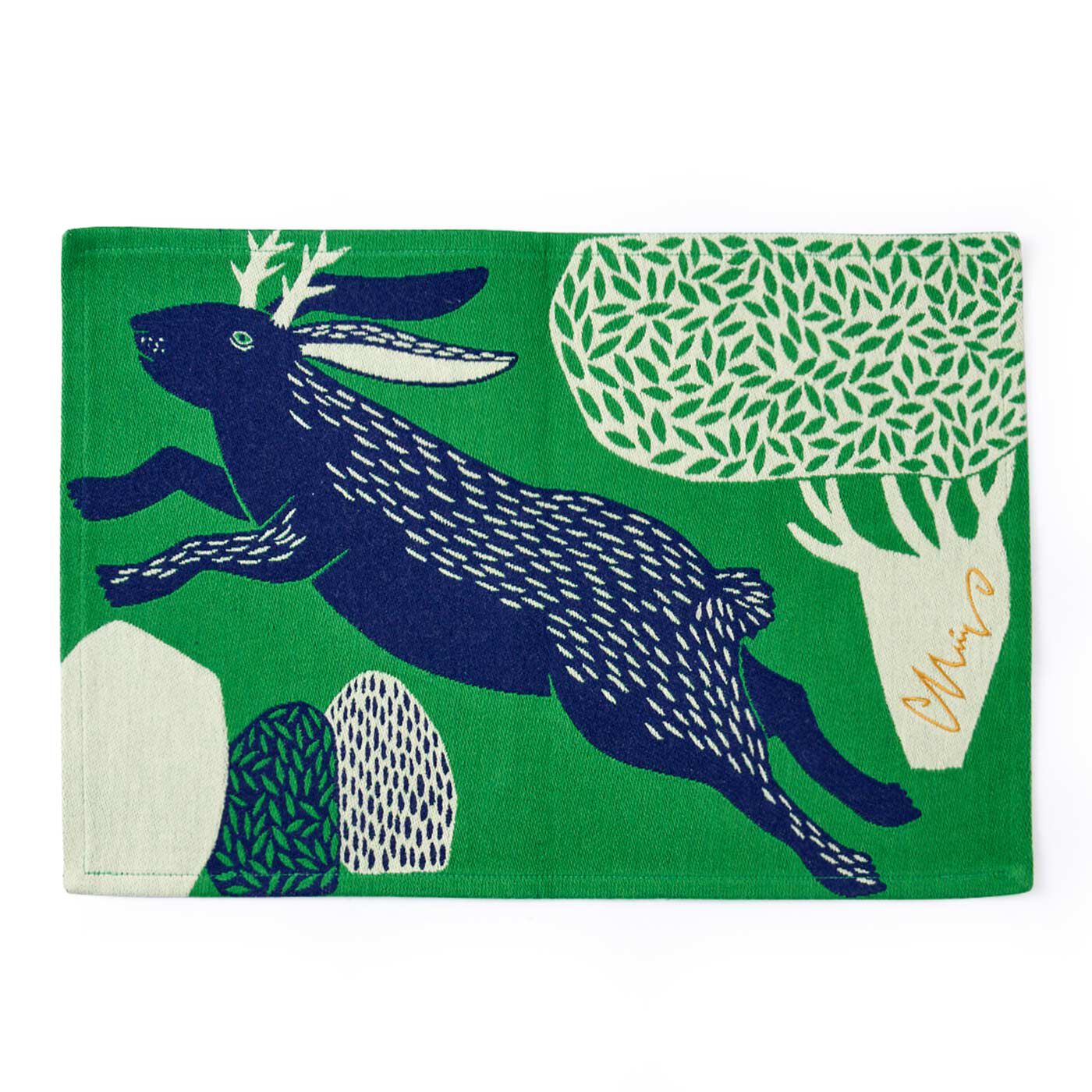 フェリシモの雑貨 Kraso|moritaMiW 織り柄が美しいちょっと小さめランチョンマットの会|〈森を跳ぶツノウサギ〉