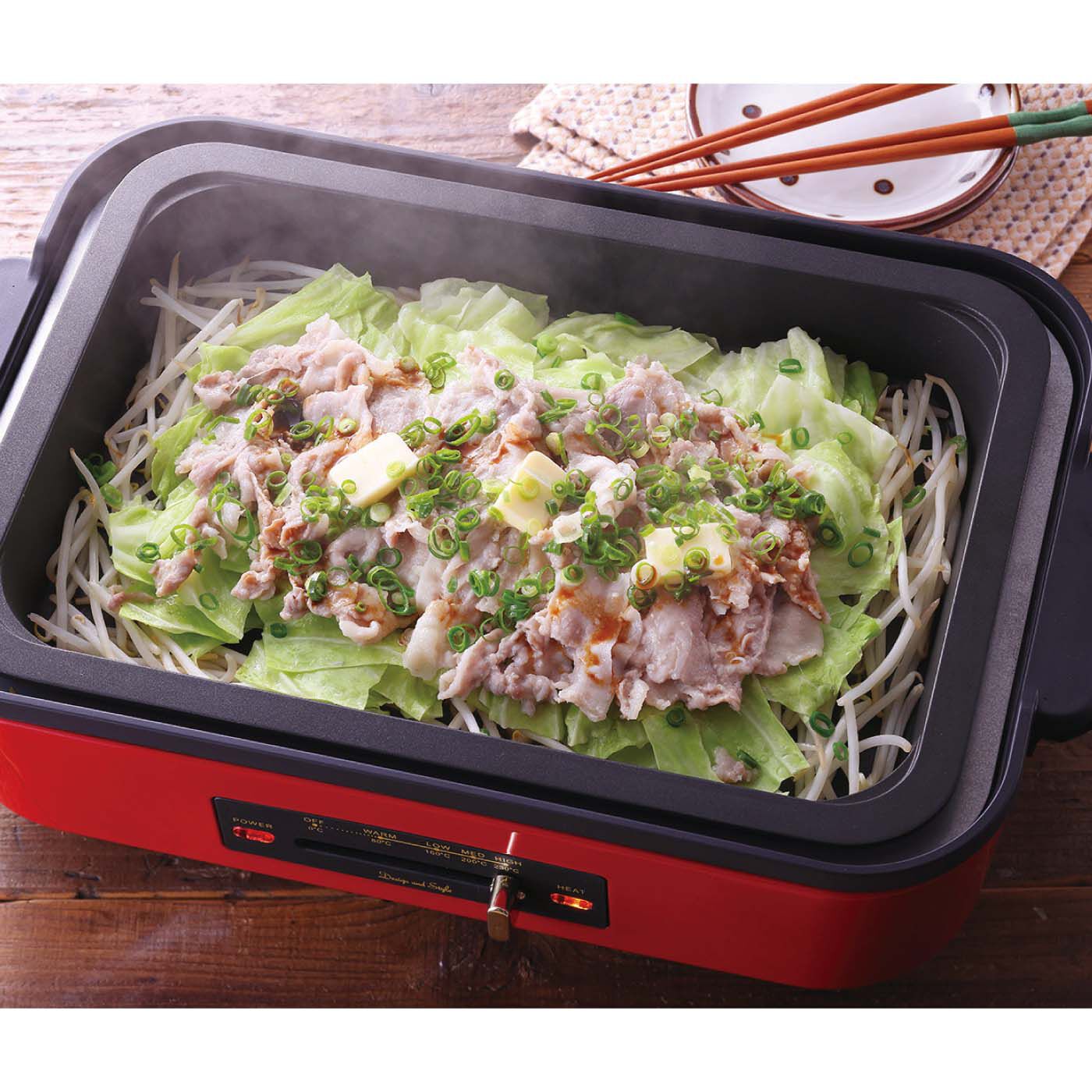 フェリシモの雑貨 Kraso|特別福袋　赤いホットプレートとキッチンツールセット|蒸ししゃぶ