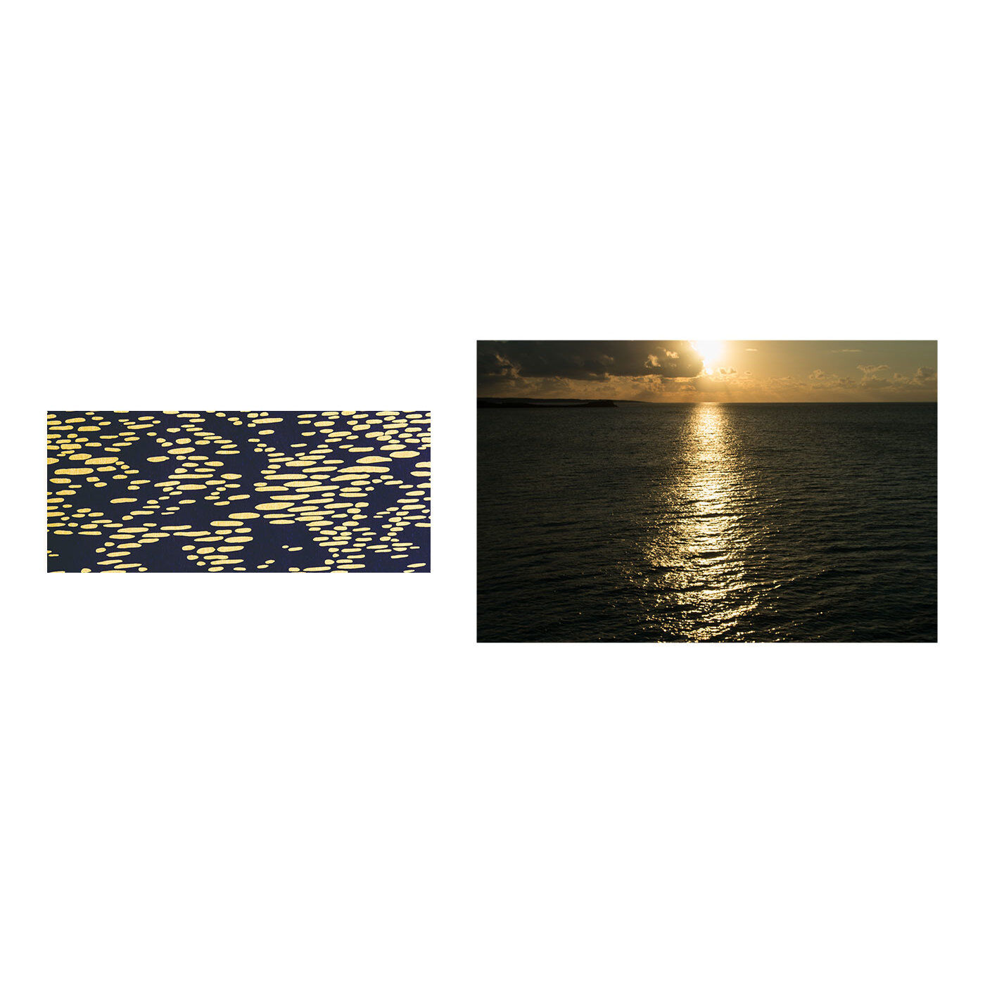 フェリシモの雑貨Kraso|沖縄から愛をこめて。「シマノネ」紙ものセットの会|【島の夕暮れ】朝、昼、晩、さまざまに色や表情を変える海。この柄は夕日にきらめく海の水面をイメージ。自然と寄りそって暮らしてきた島の人々の、穏やかで柔らかな視点を象徴するようなデザインです。自然と人間のやさしい関係が、これからも続いてほしいという願いが込められています。