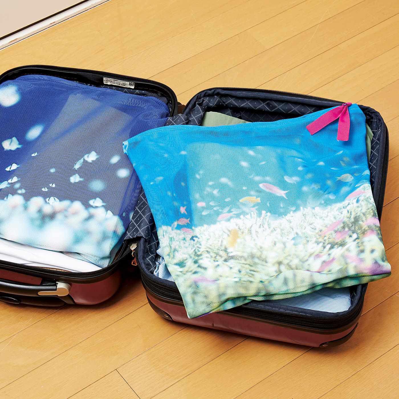 フェリシモの雑貨 Kraso|海とかもめ部　洗濯ネットにもなる 海のメッシュバッグの会|旅行のパッキングにも便利。