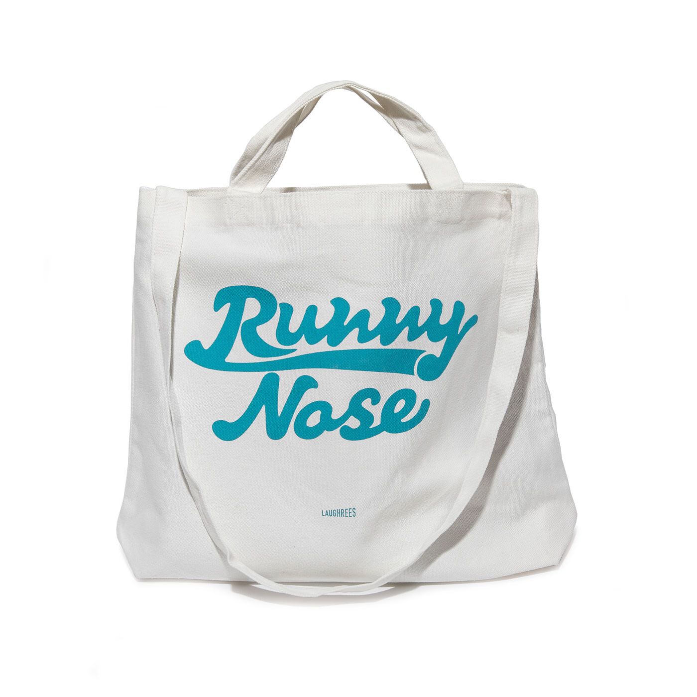 フェリシモの雑貨 Kraso|よしもとコラボ　ラニーノーズの全力ネタフォロートート|表面には「Runny Nose」のロゴ。