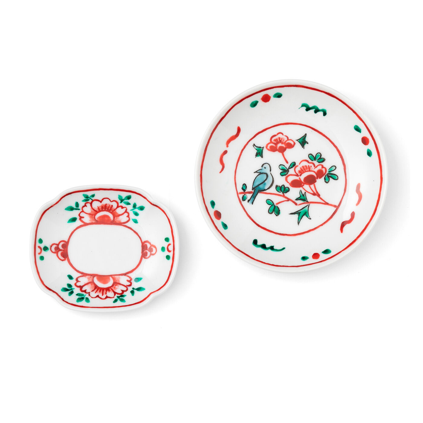 クチュリエ|おうちで絵付け体験 骨董風な絵柄を楽しむ 豆皿・小皿の会|牡丹と花鳥 1回のお届けで豆皿と小皿が作れます。