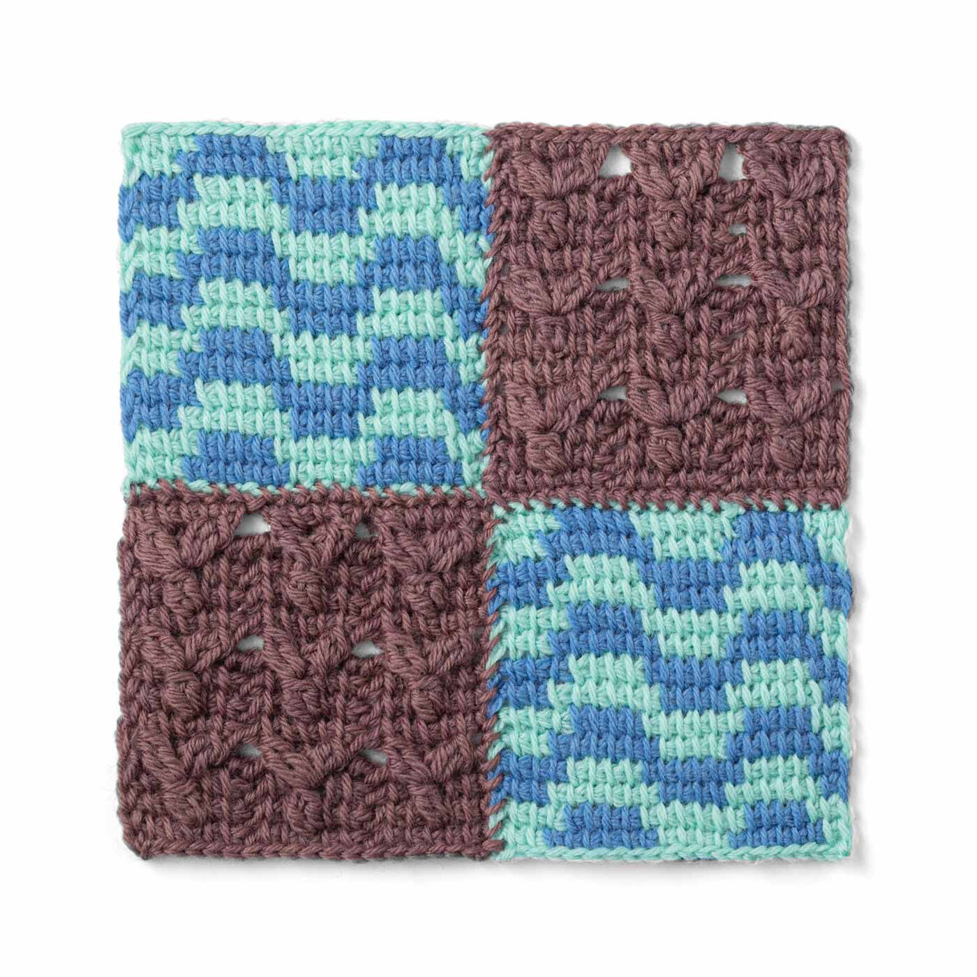 クチュリエ|ぽってり編み地がなつかしいアフガン編みのサンプラーの会|ミント色の波模様