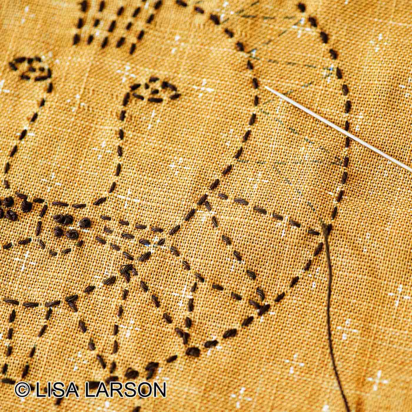クチュリエ|クチュリエ×リサ・ラーソン 縫製済みがうれしい ちくちく刺し子の大判風呂敷（黄）|印刷された図案に沿って針を進めるだけ！