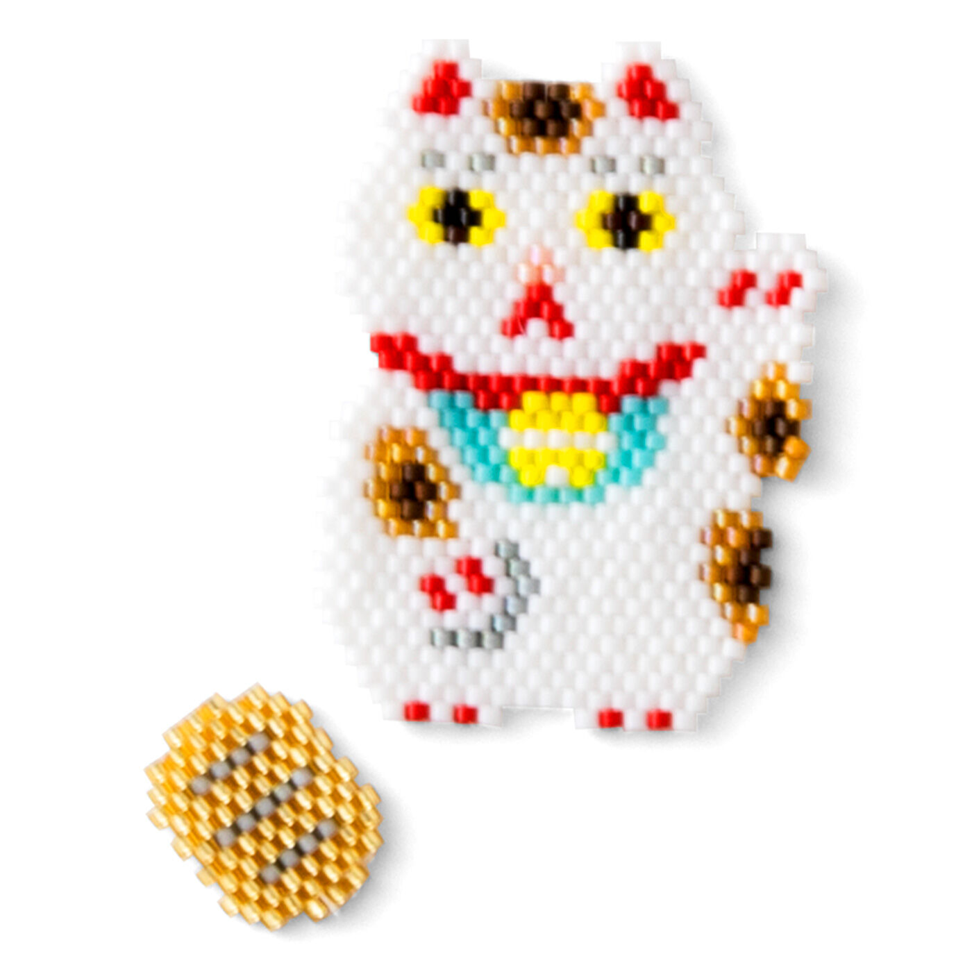 Couturier|【タイプが選べる】縁起もので開運祈願！ 粋なビーズステッチチャーム|9.招き猫〈千客万来〉