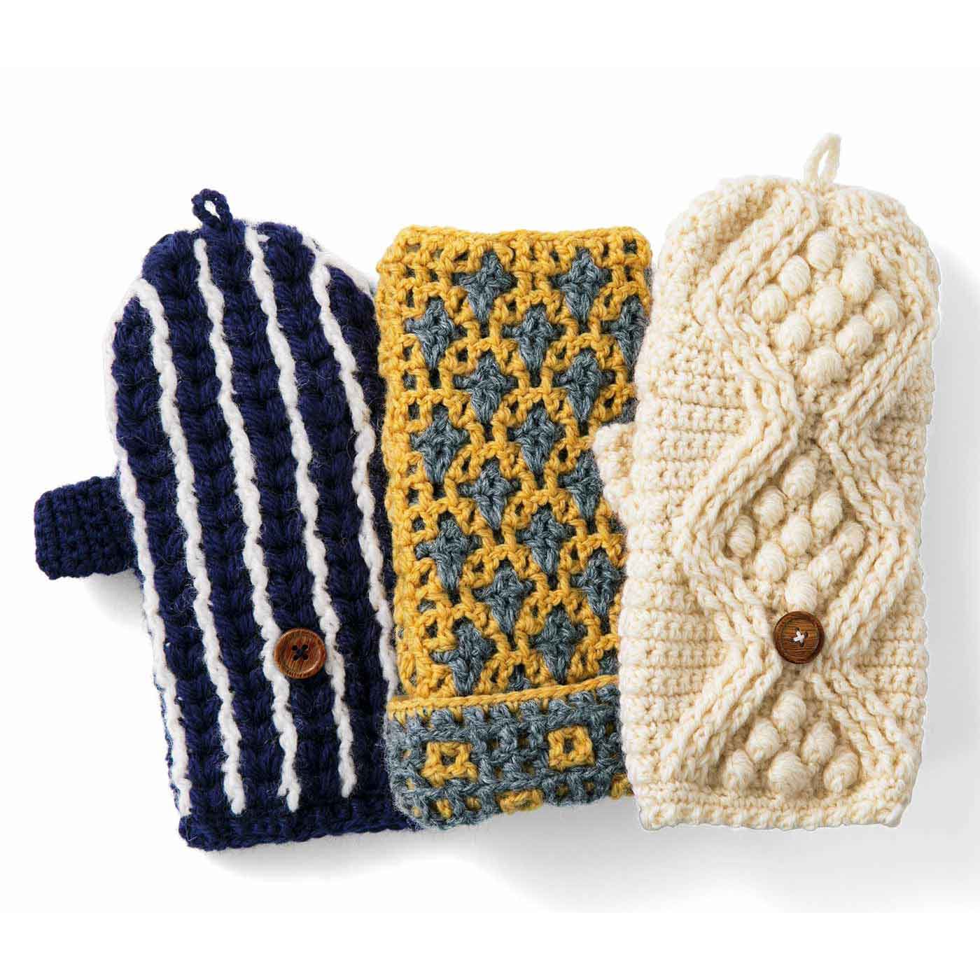 クチュリエ|毛糸で編んで謎解き気分　よくばりかぎ針手ぶくろの会|こう見えてかぎ針編みなんです！ リバーシブルやアランニット風など、不思議な編み地を楽しめる編みたくなる！ デザインです。