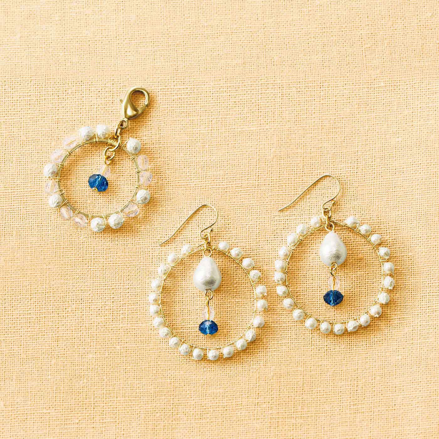 Couturier[クチュリエ]|いろいろな仕上げ方をレッスン「はじめてさんのきほんのき」ビーズアクセサリーの会|【練習用】チャーム　【本番用】イヤリングまたはピアス 直径約3.5cm
