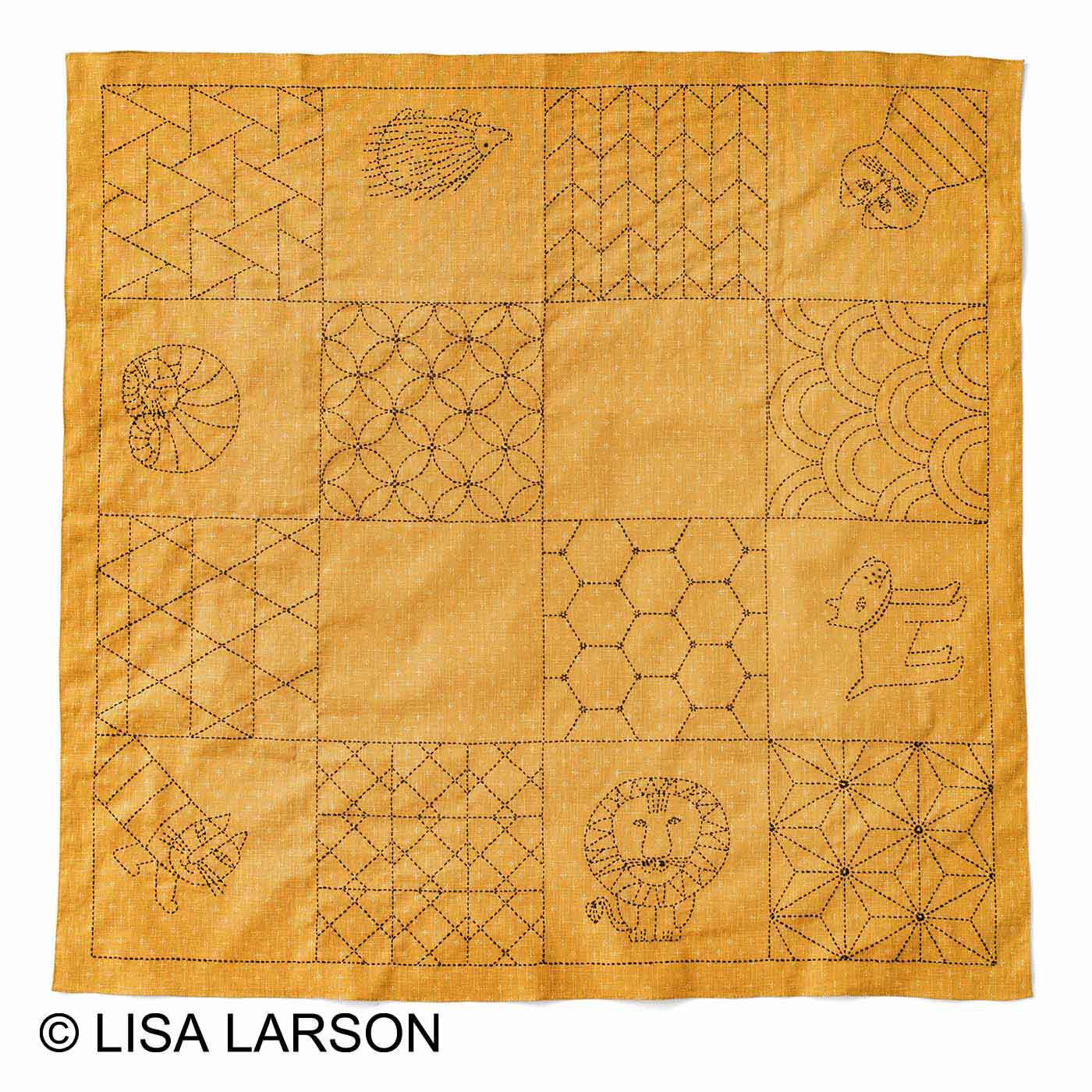 クチュリエ|クチュリエ×リサ・ラーソン 縫製済みがうれしい ちくちく刺し子の大判風呂敷（黄）