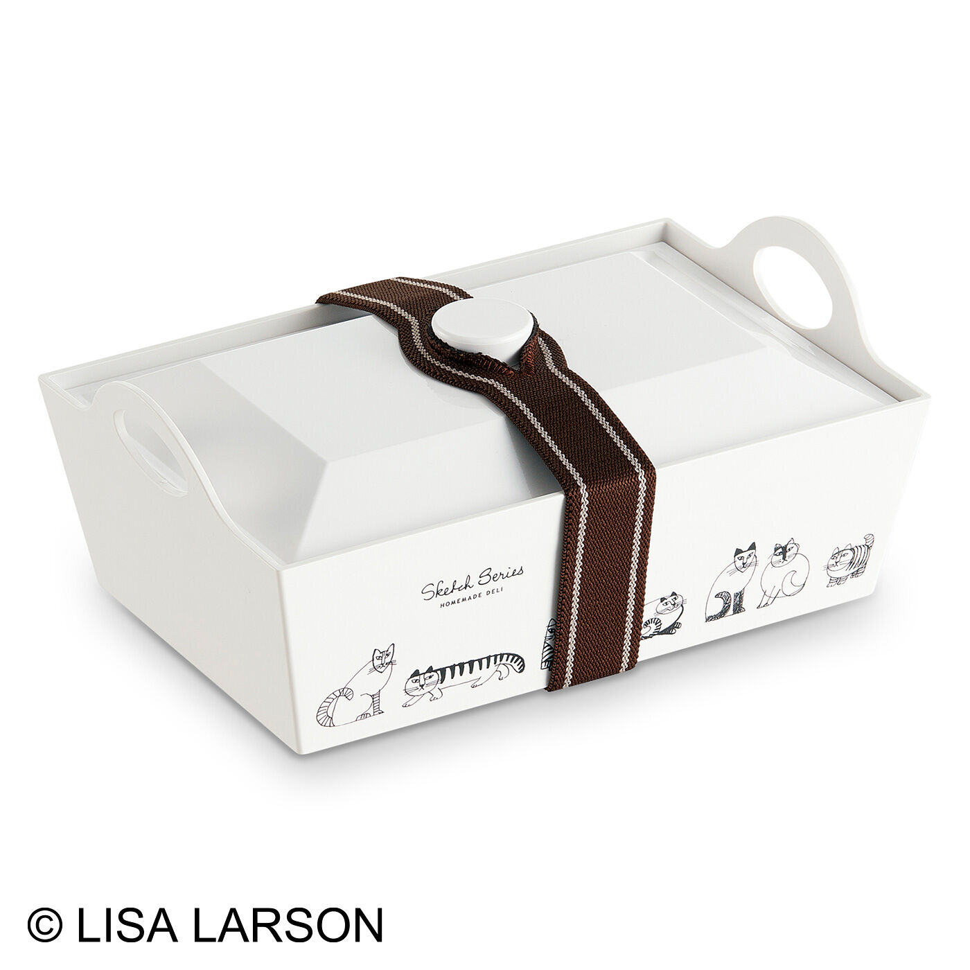 クチュリエ|リサ・ラーソン　ふっくらかわいく盛れる スケッチねこの行楽フードボックス|つまみに通してふたを固定できるランチベルト付き。