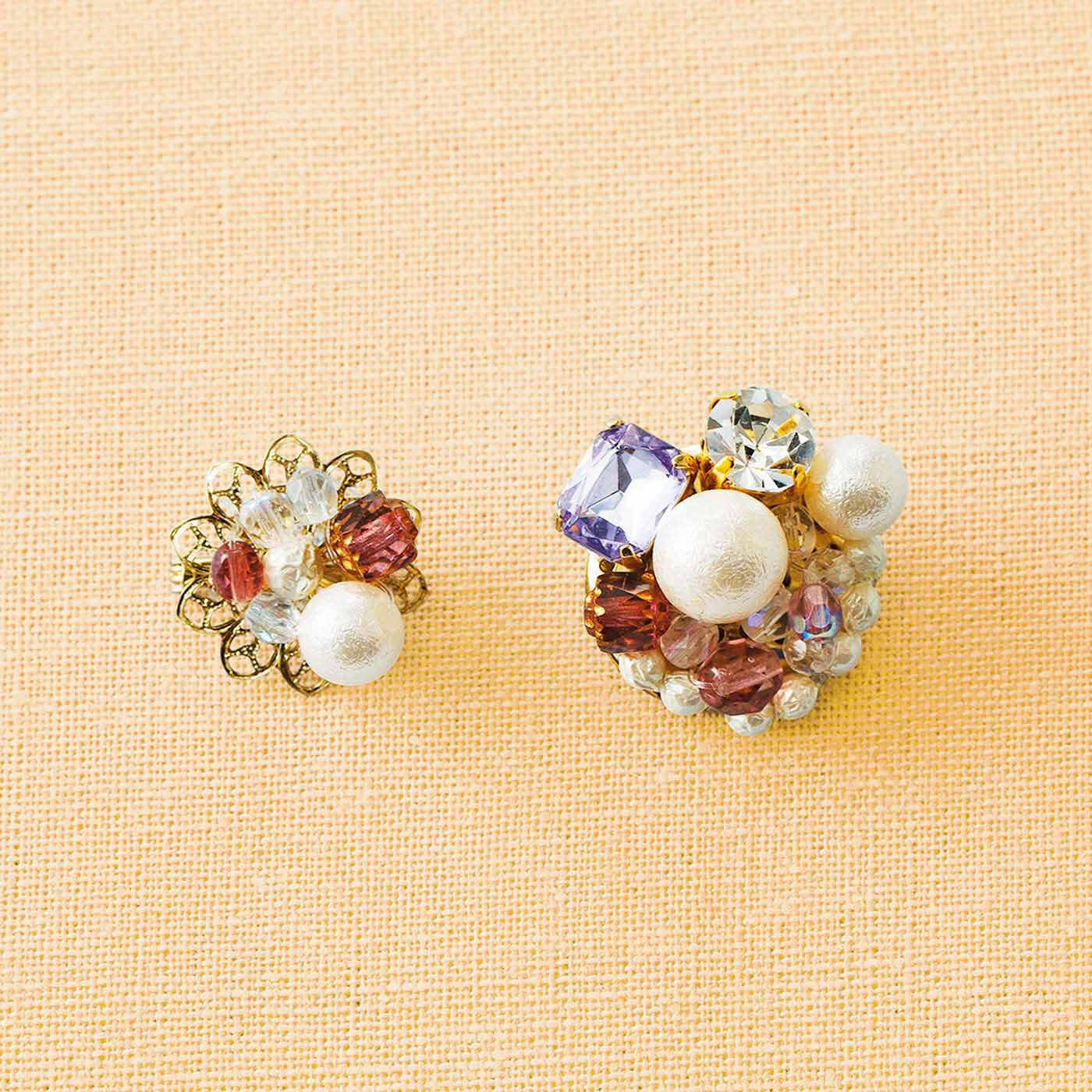 Couturier[クチュリエ]|いろいろな仕上げ方をレッスン「はじめてさんのきほんのき」ビーズアクセサリーの会|【練習用】ブローチ　【本番用】ブローチ 直径約2.5cm
