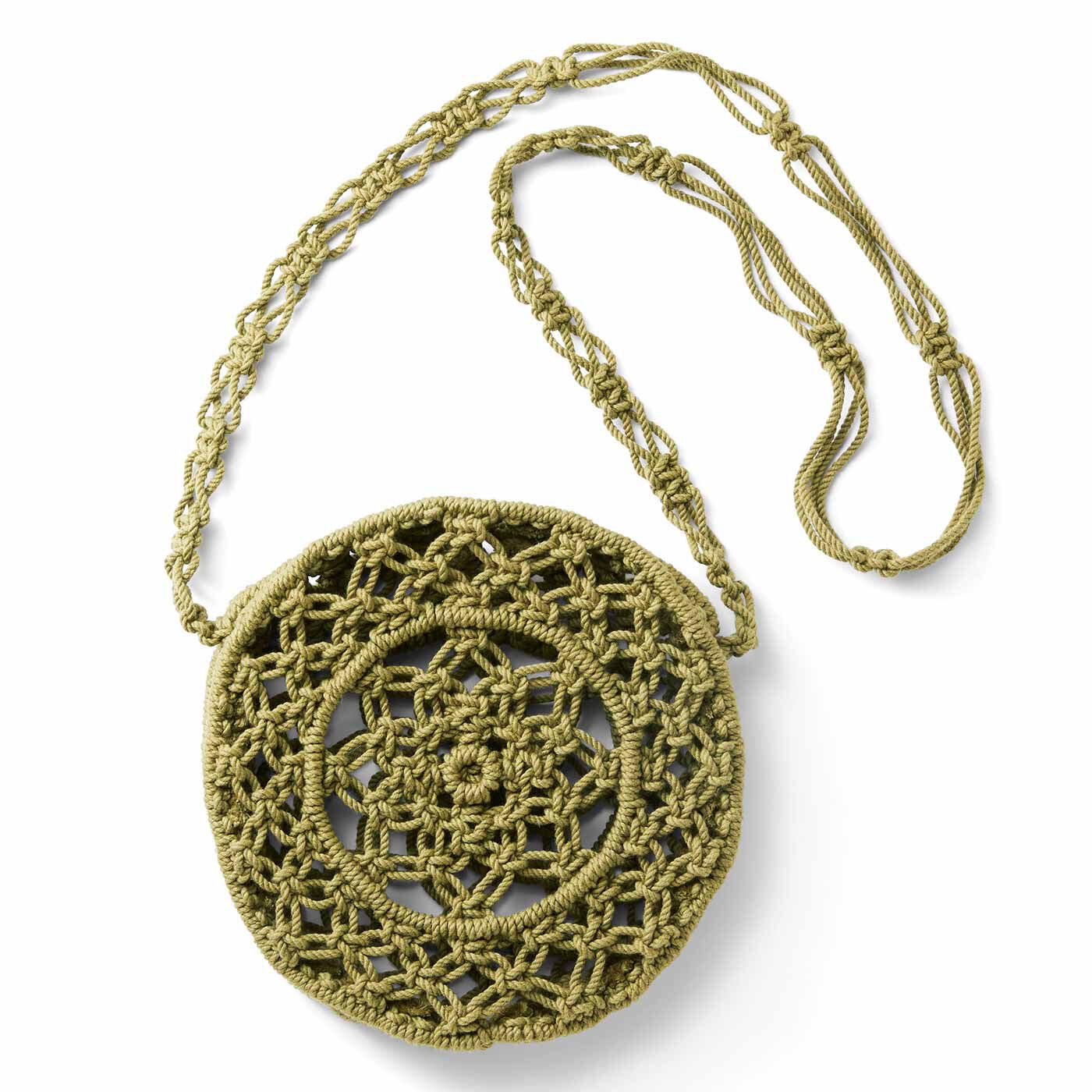 Couturier[クチュリエ]|【タイプが選べる】結びを繰り返して作る デイリーに使いたいマクラメバッグ|3：オリーブの森 直径約21cm、まち幅約3cm ※持ち手を含まないサイズです。