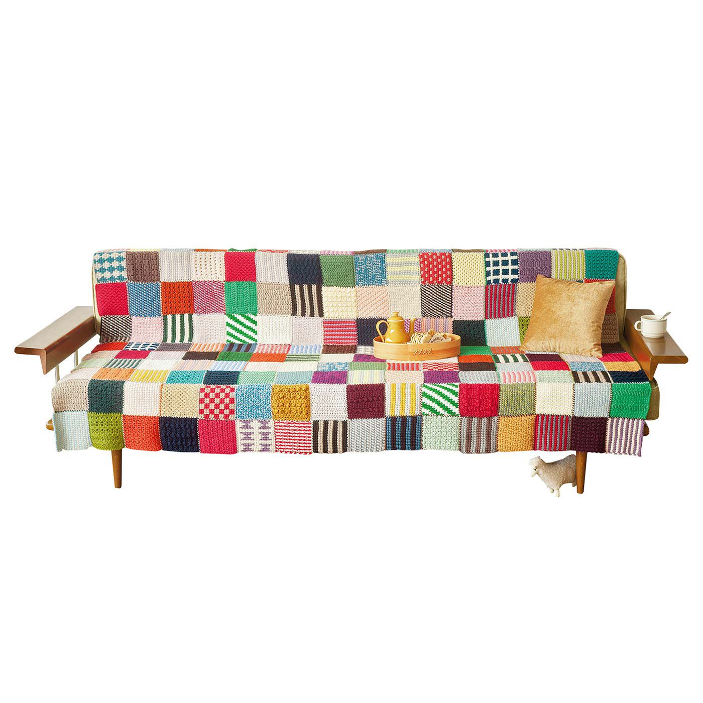 クチュリエ|ぽってり編み地がなつかしいアフガン編みのサンプラーの会|160枚でソファーカバーに。